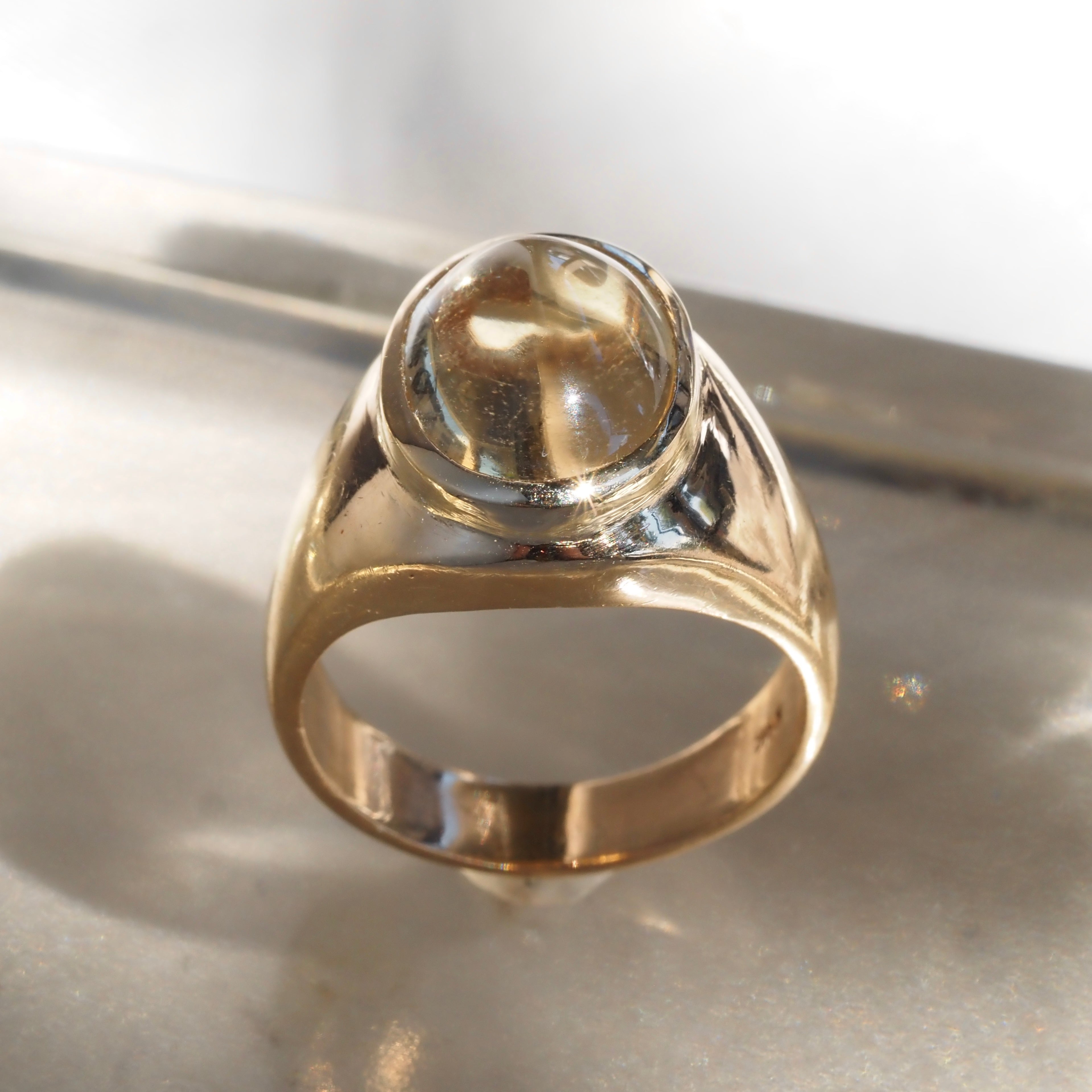 Vintage Honey Citrine Cabochon 14K Gold Dome Ring