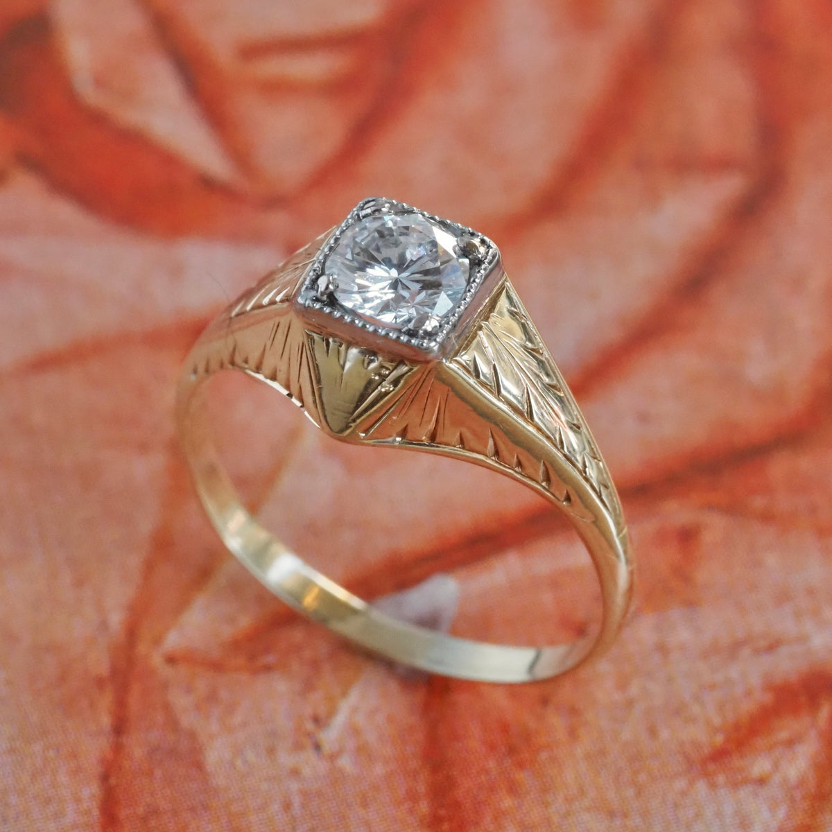 Antique Art Deco Diamond 14k Gold Solitaire Engagement Ring