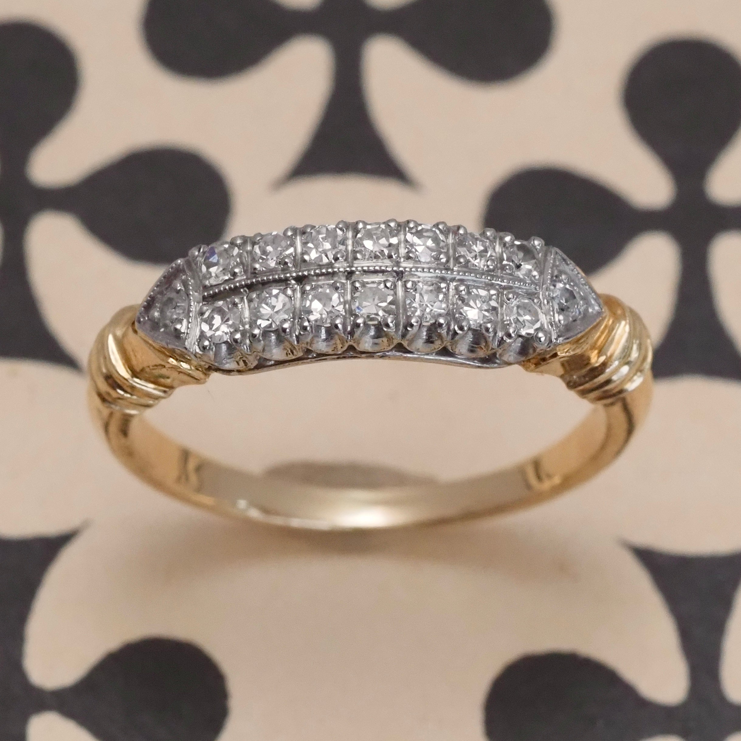 Vintage 1930s Pave Diamond 14k Gold and Platinum Ring