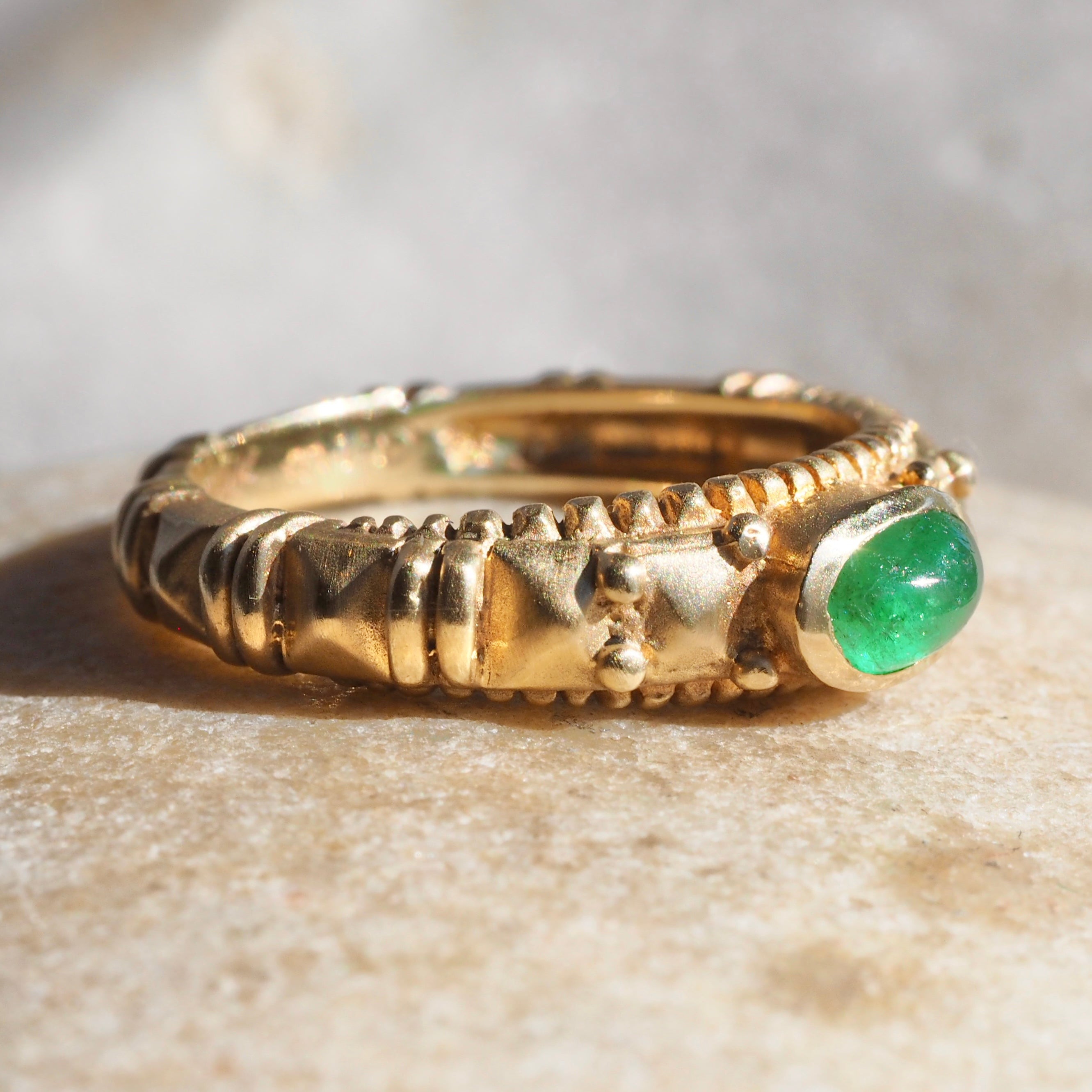 Vintage Artisan 14k Gold Bezel Set Emerald Ring