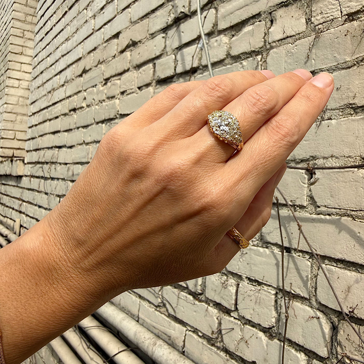c. 1910 2.90ctw Old Mine Cut Diamond Cluster 18k Gold Ring