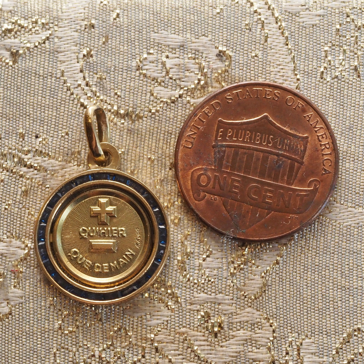 Vintage Sapphire Augis Love Medallion 18k Gold Charm