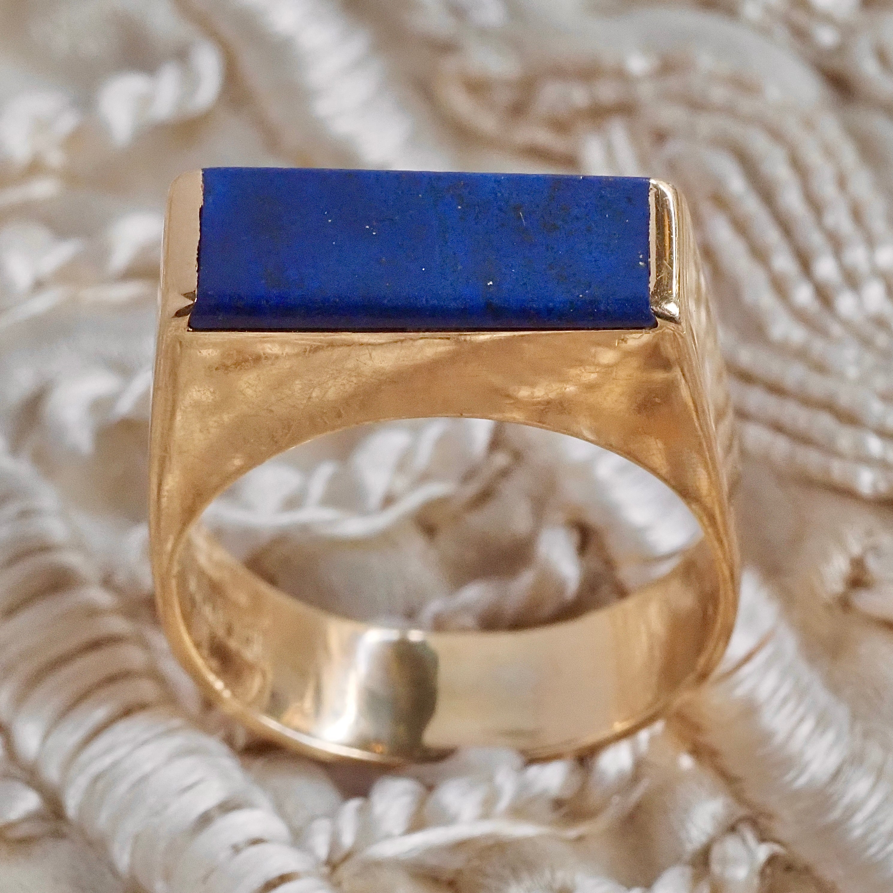 Vintage Danish 14k Gold Lapis Saddle Ring