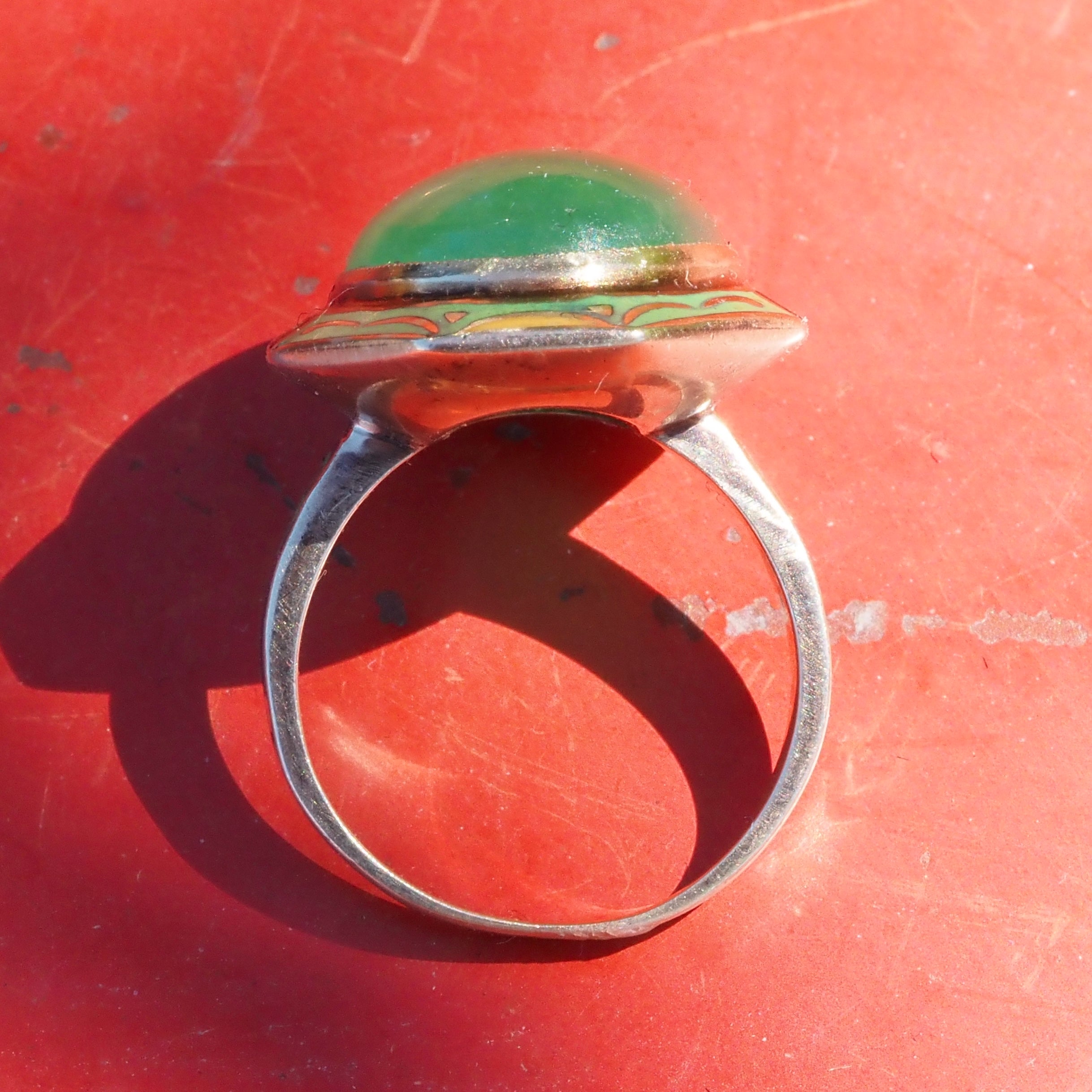 Antique Art Deco Jade and Enamel 14k Gold Ring