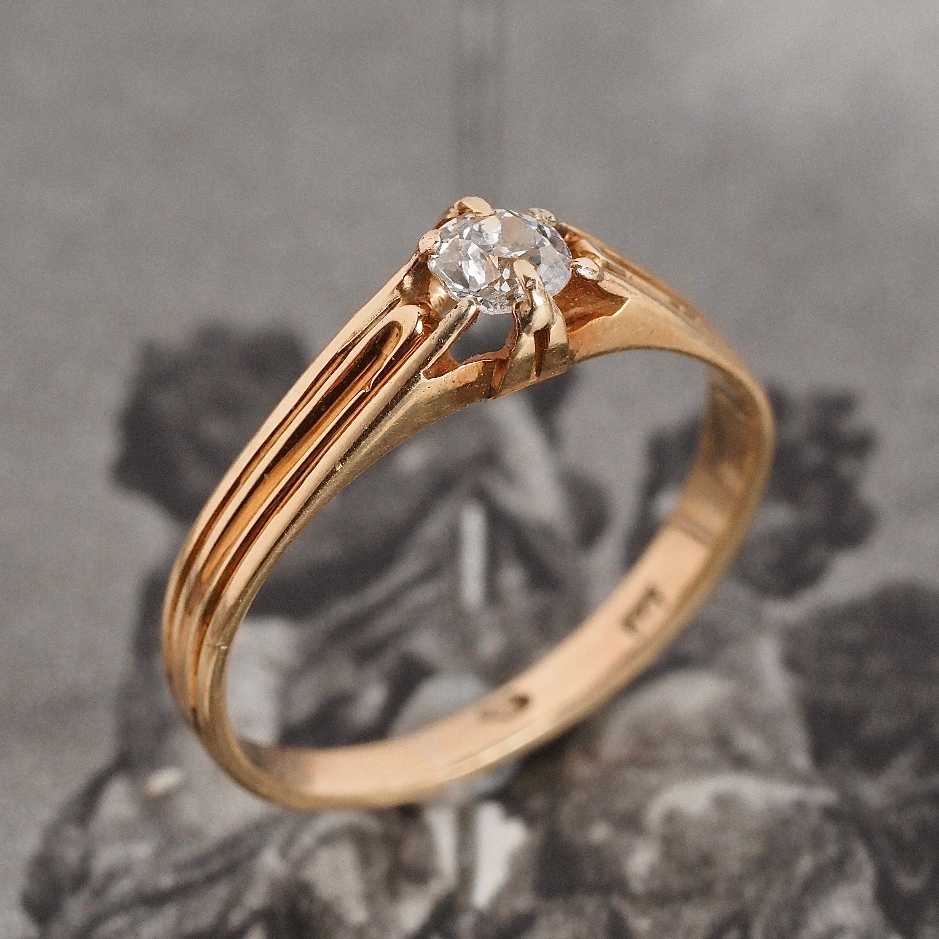 Antique Austro-Hungarian Old Mine Cut Diamond 14k Gold Solitaire Engagement Ring