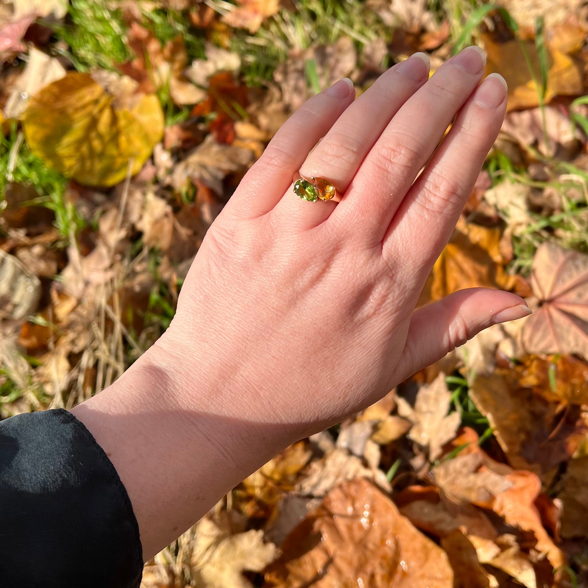 Vintage Pear Shaped Peridot and Citrine 14k Gold Ring
