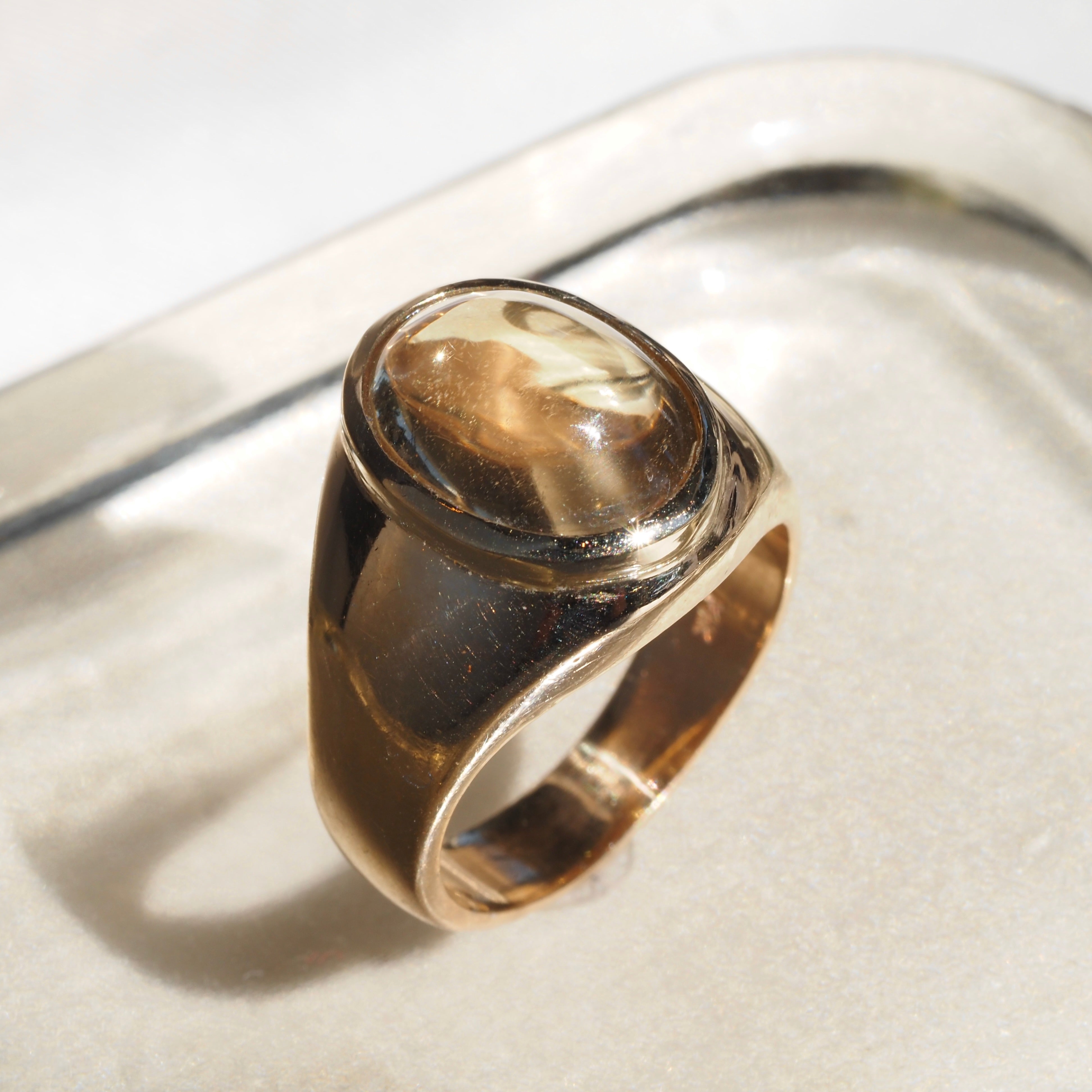 Vintage Honey Citrine Cabochon 14K Gold Dome Ring