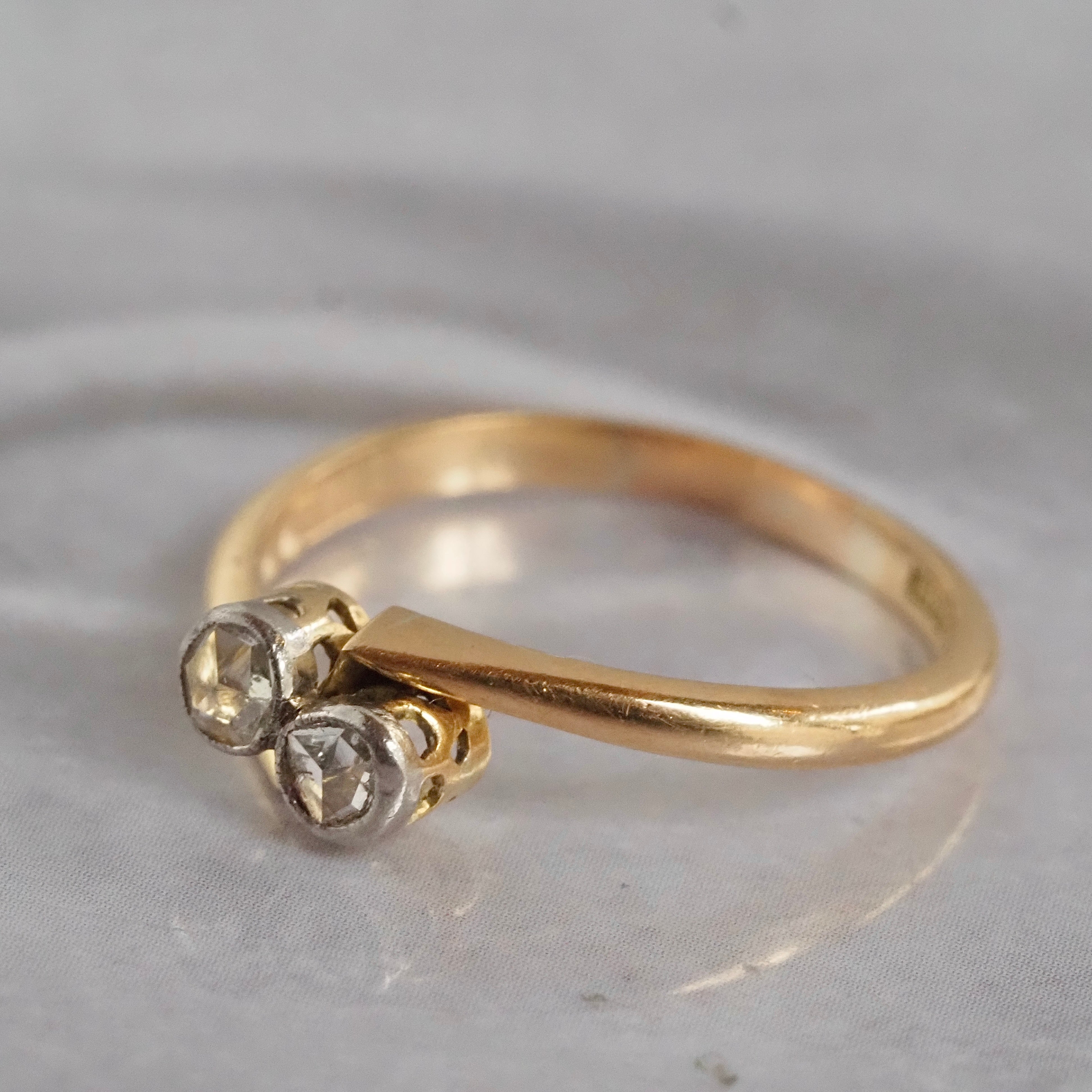 Antique Moi et Toi Rose Cut Diamond 18k Gold & Platinum Ring