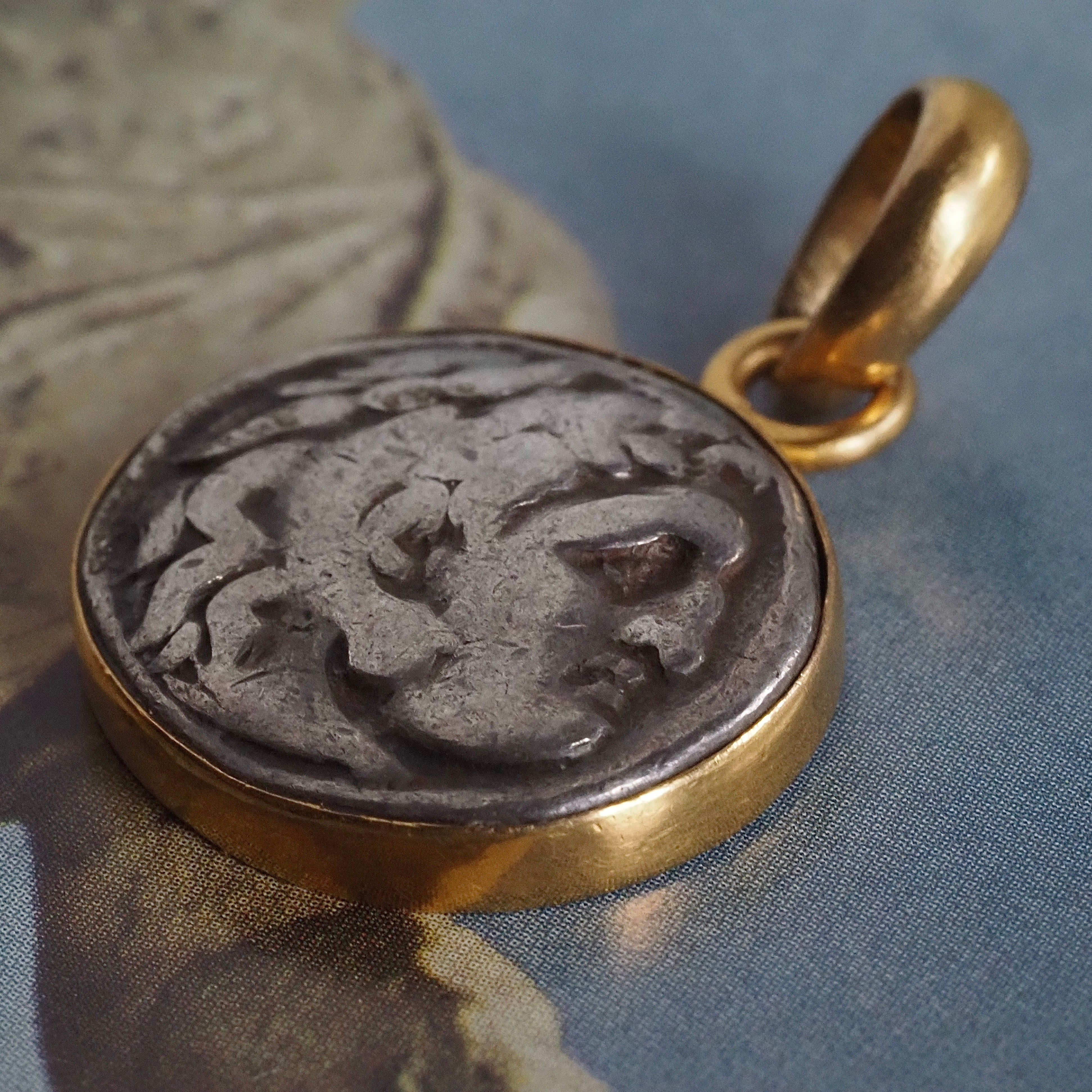 Ancient Silver Greek Drachma Coin & 22k Gold Pendant