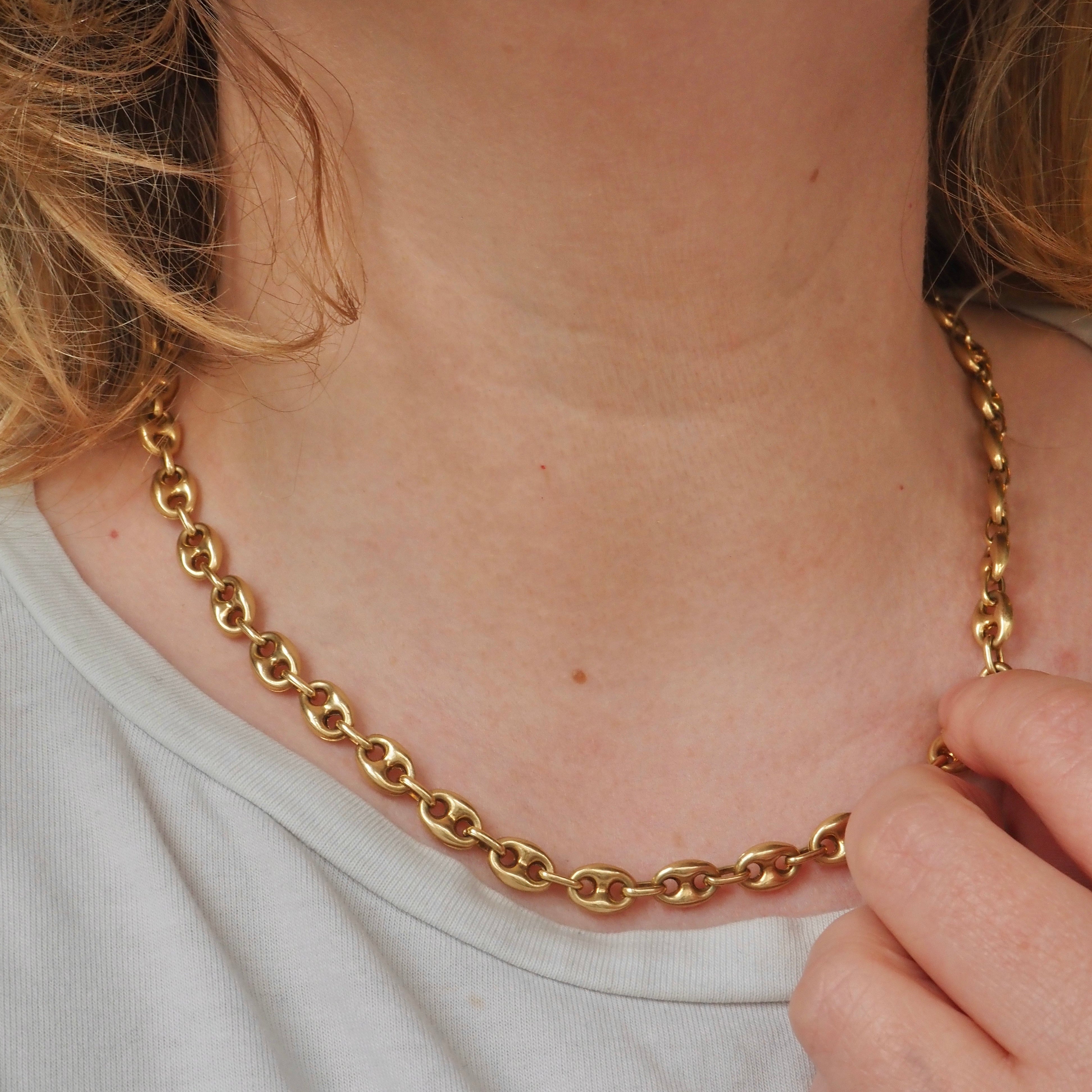 Vintage Puffy Mariner Link 18k Gold Chain 18" Necklace