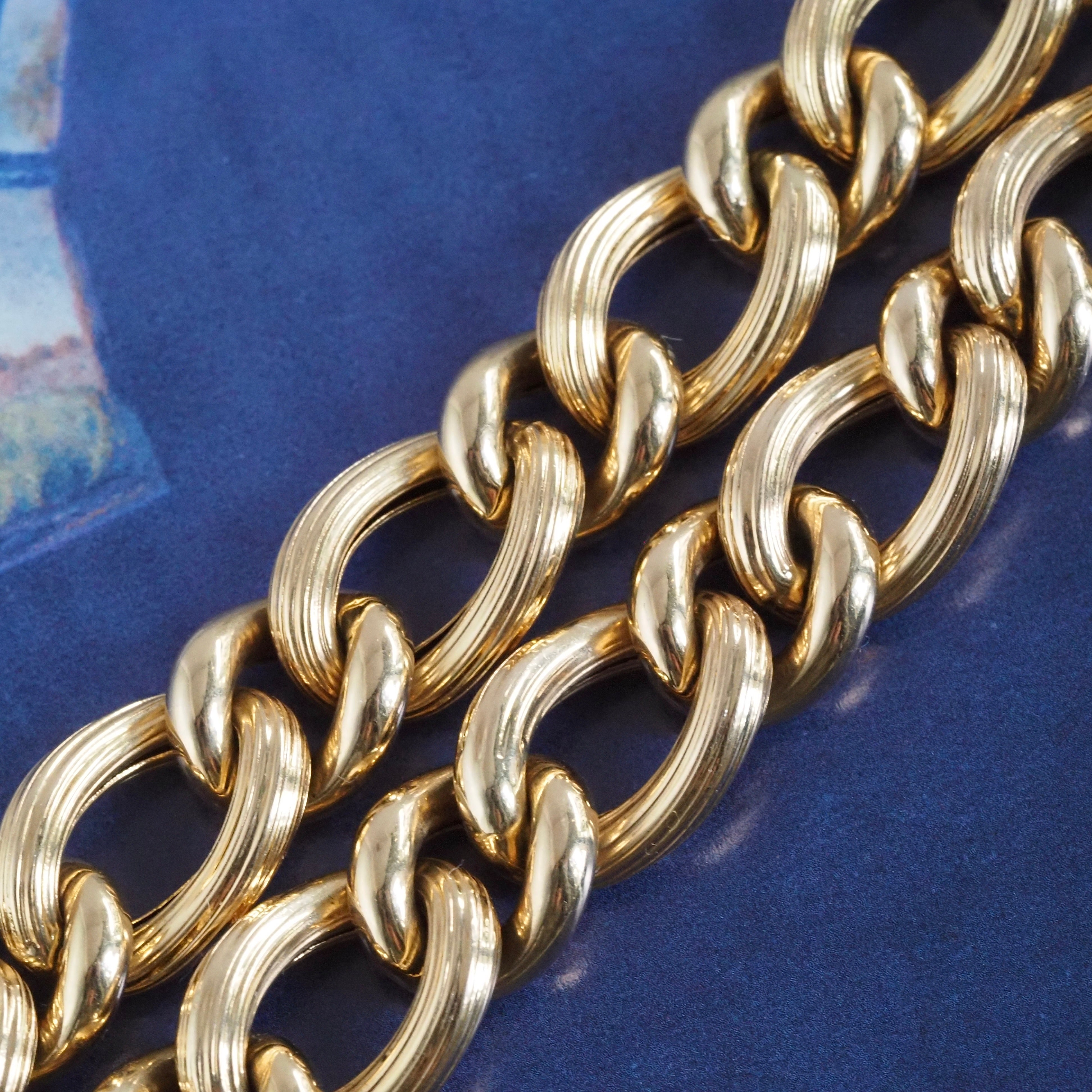 Vintage Italian Alternating Curb Chain Link 14k Gold Bracelet