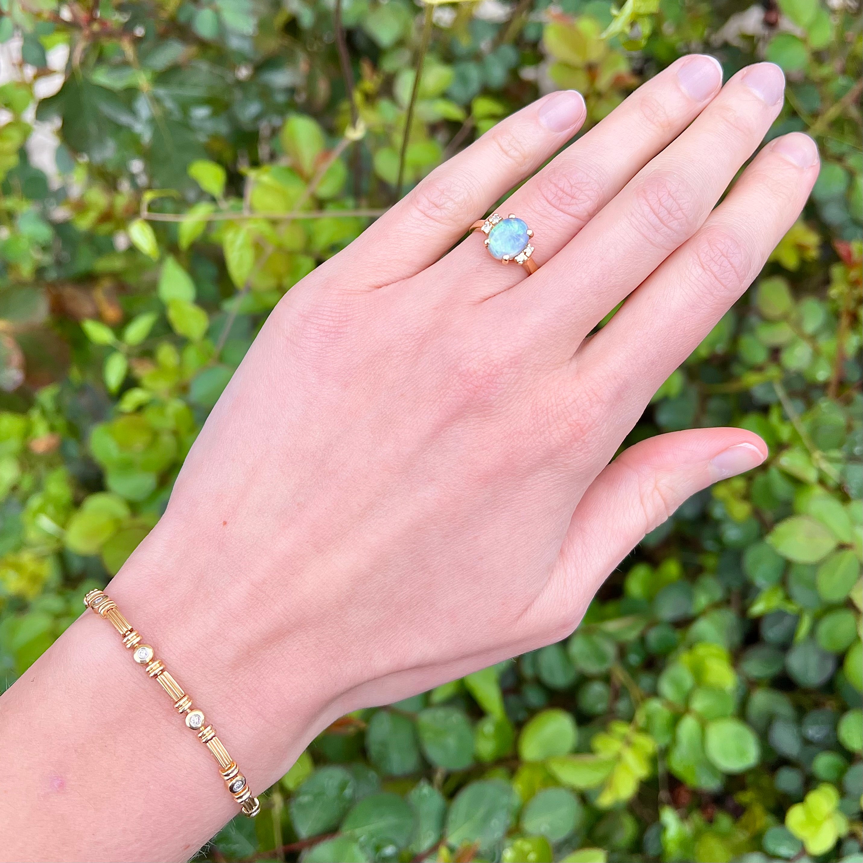 Vintage 14k Gold Black Opal and Diamond Ring
