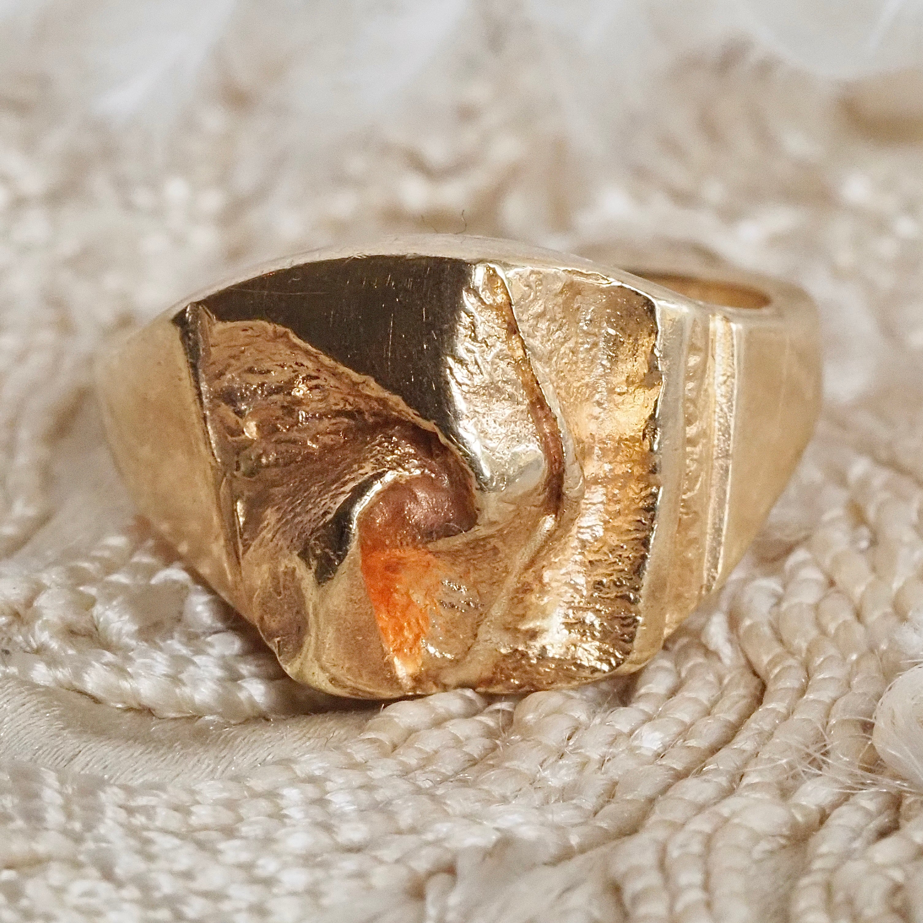 Vintage Scandinavian 14k Gold Brutalist Pinched Fabric Ring