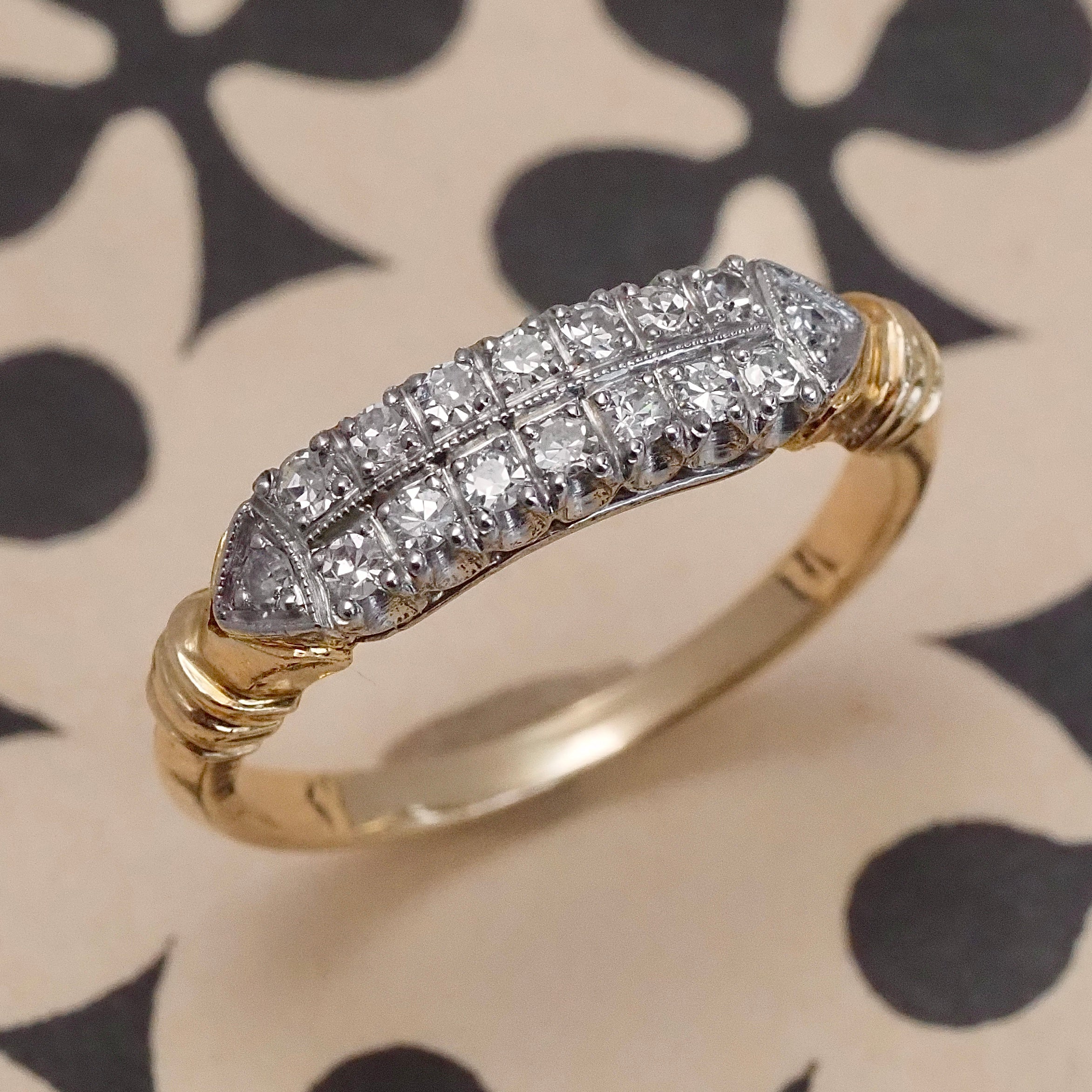 Vintage 1930s Pave Diamond 14k Gold and Platinum Ring