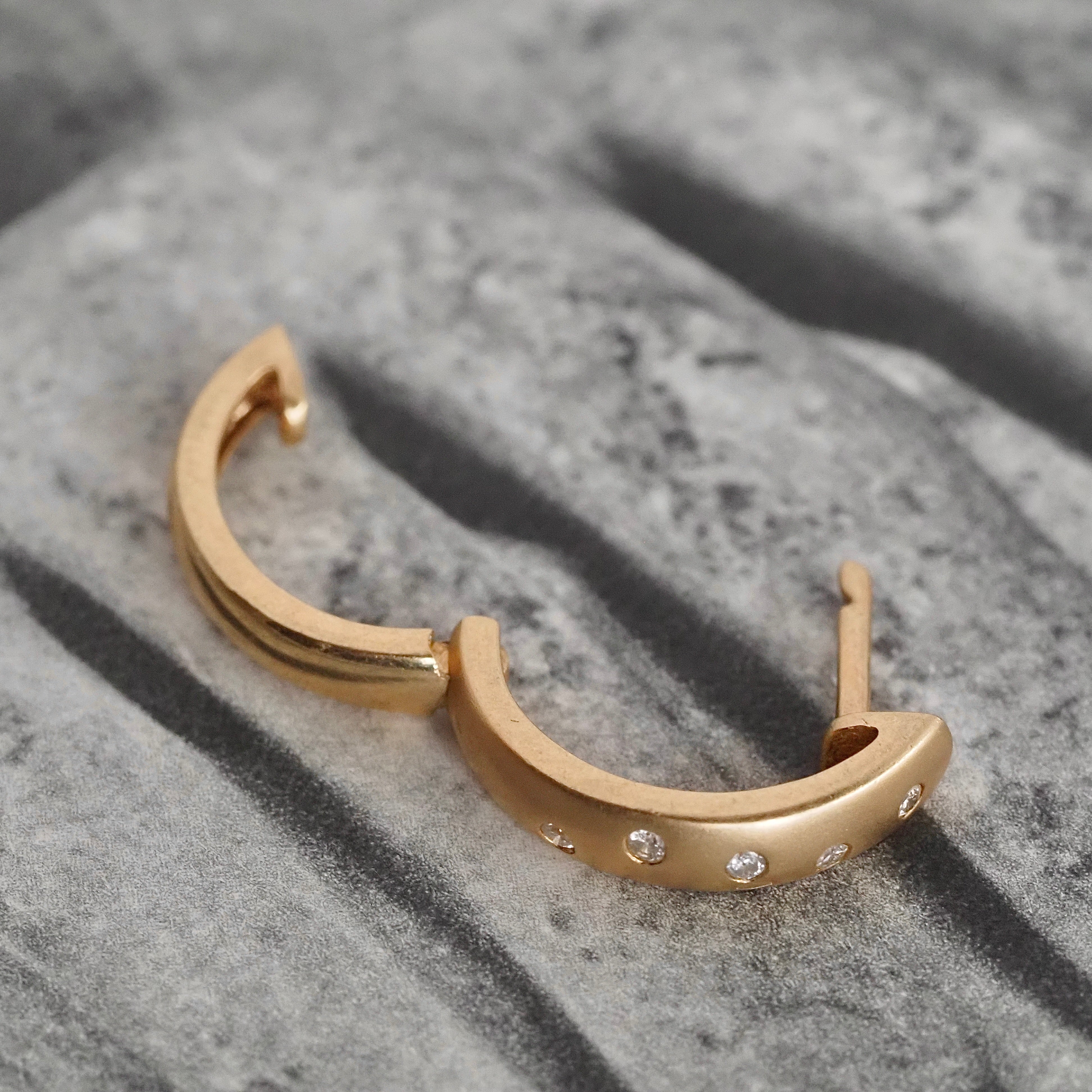 Vintage Diamond Huggie 14k Gold Hoops