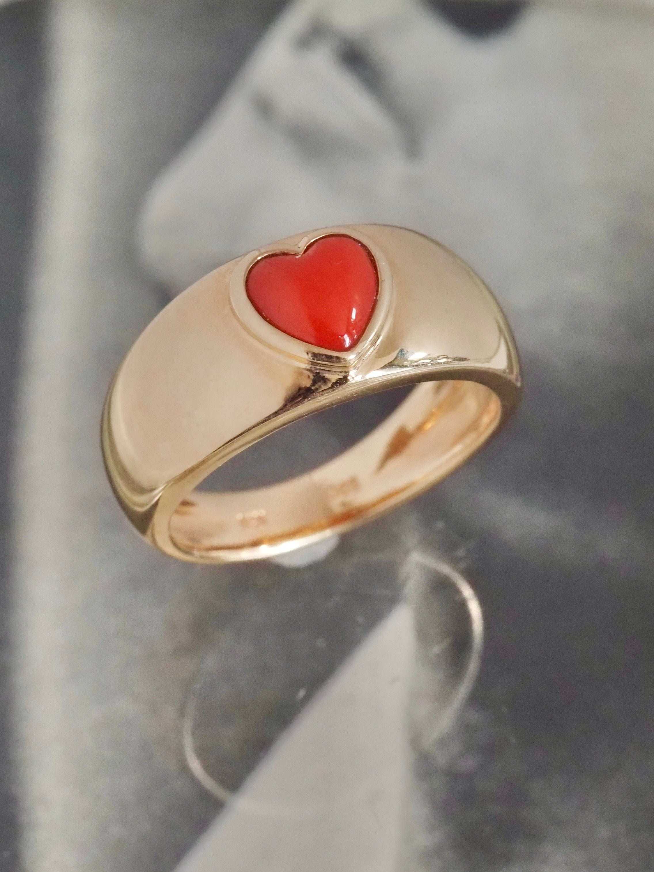 Coral Heart 14k Gold Dome Ring