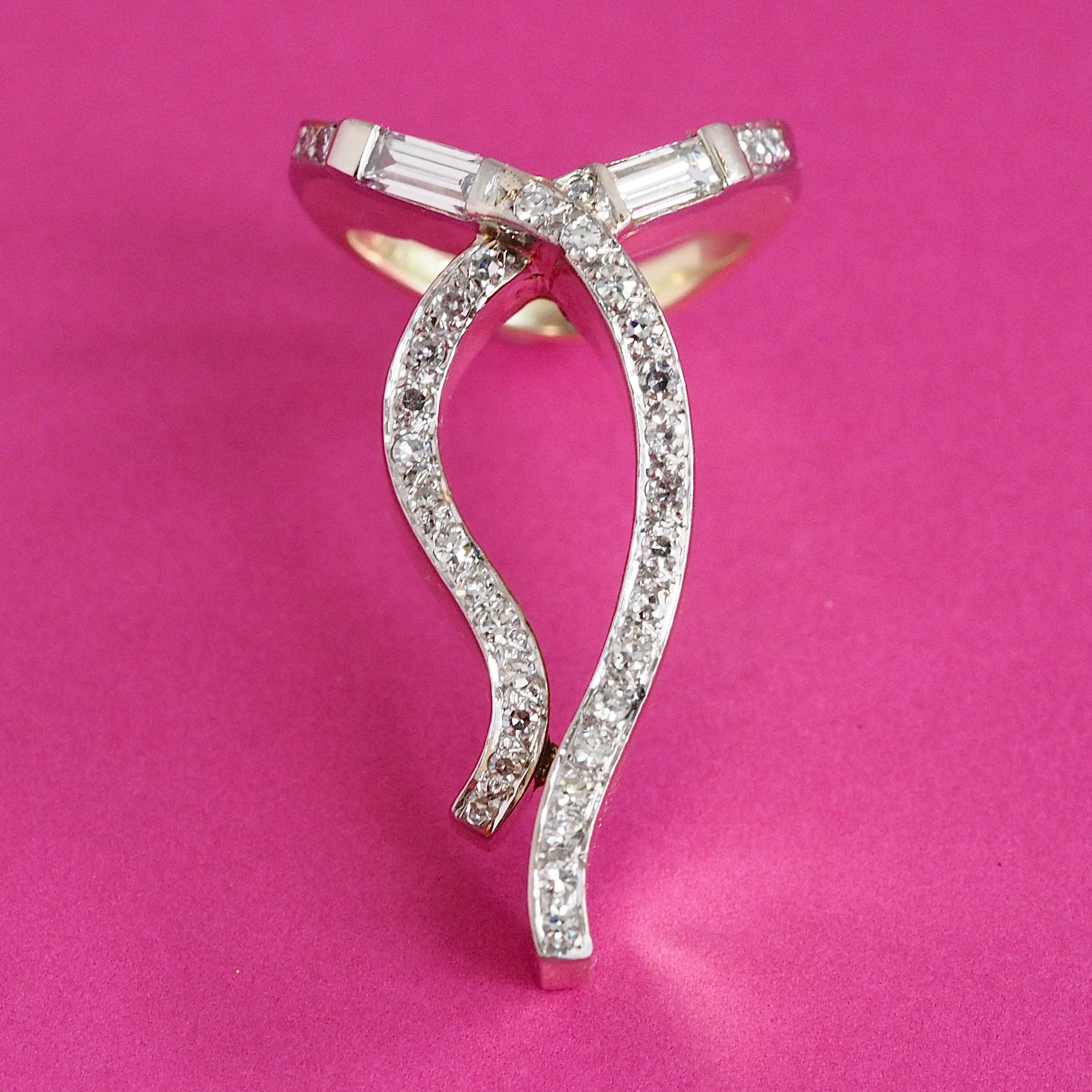 Vintage 14k Gold and Platinum Diamond Bow Ring