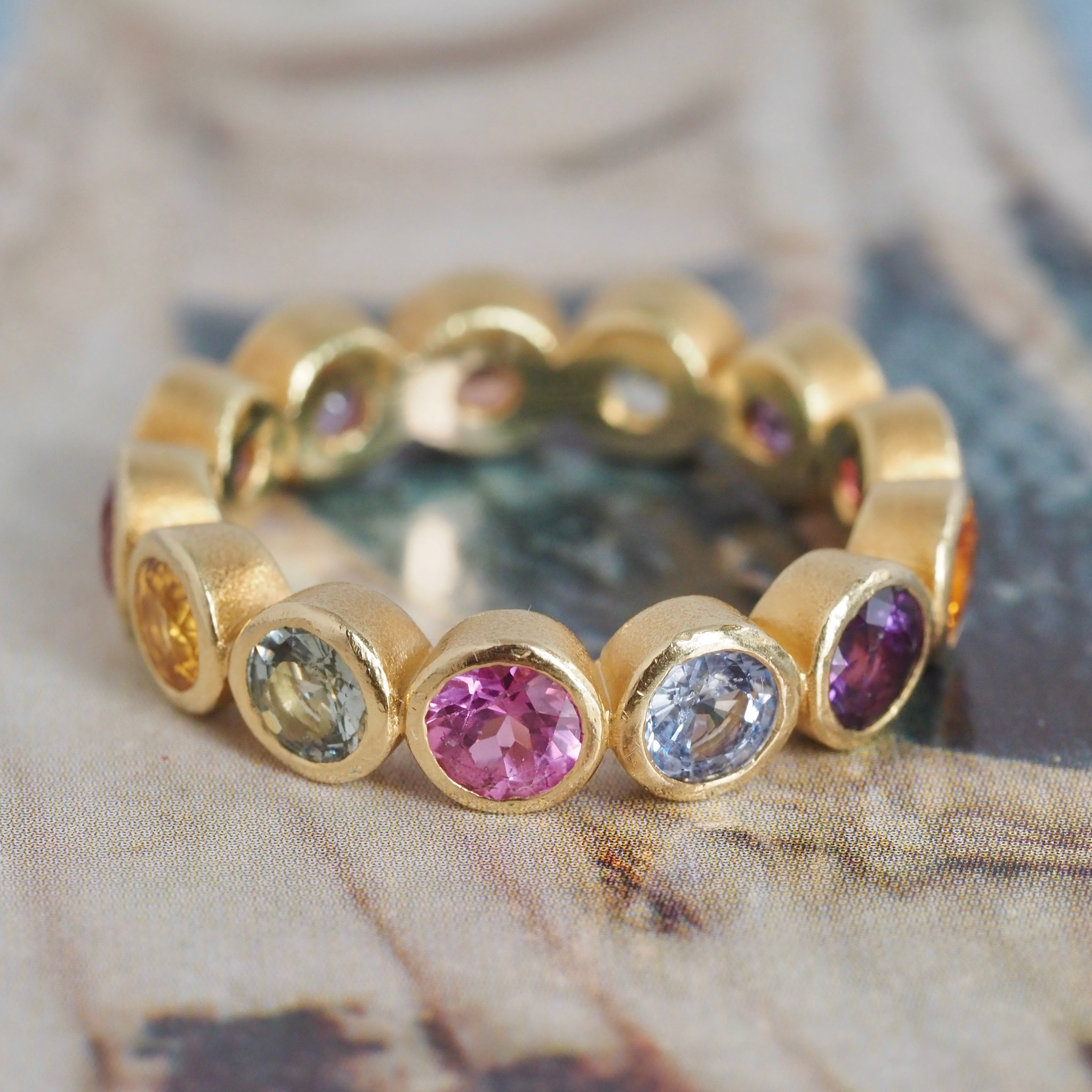 Multicolored Sapphire Eternity 18k Gold Ring
