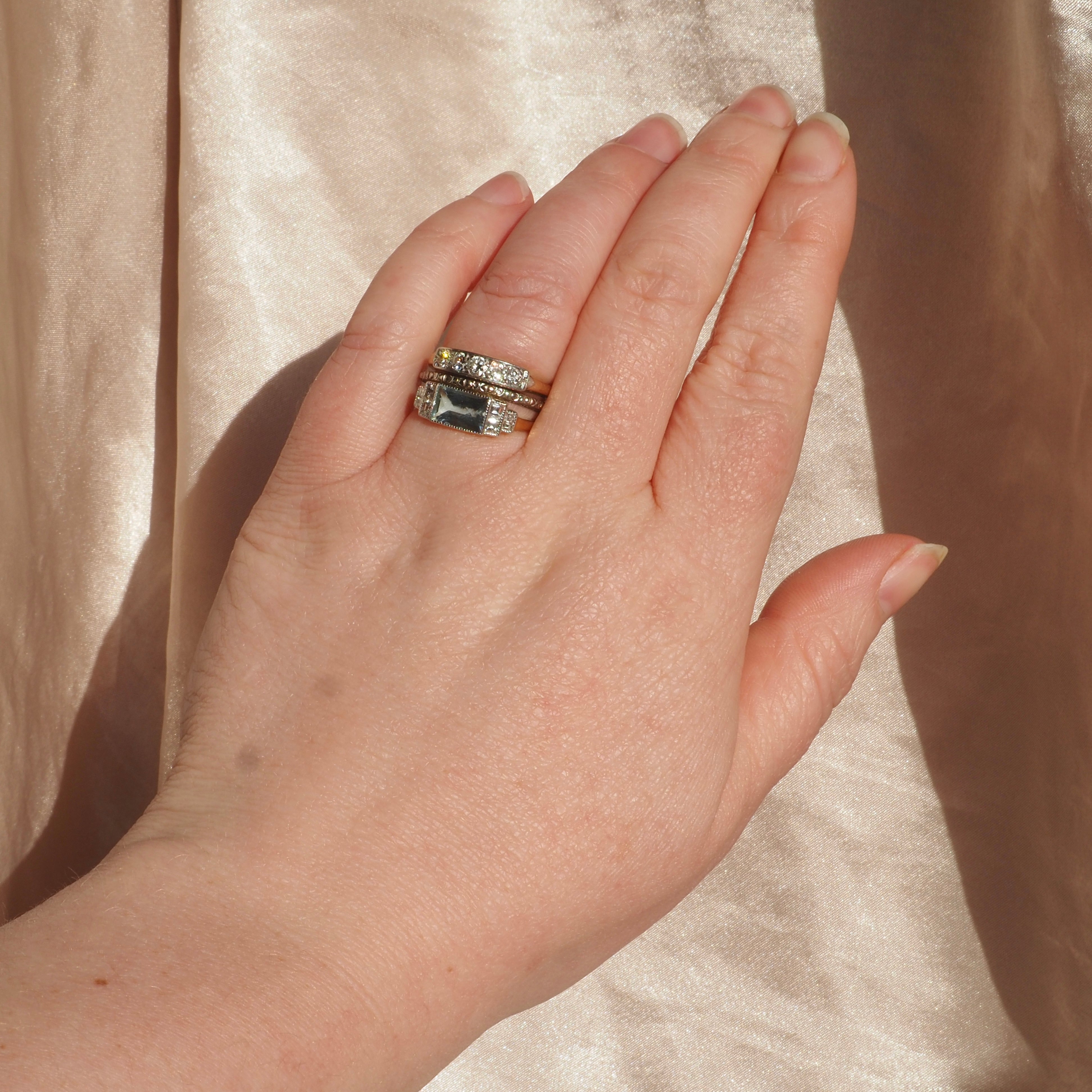 Antique Art Deco English Aquamarine Diamond 18k Gold and Platinum Ring