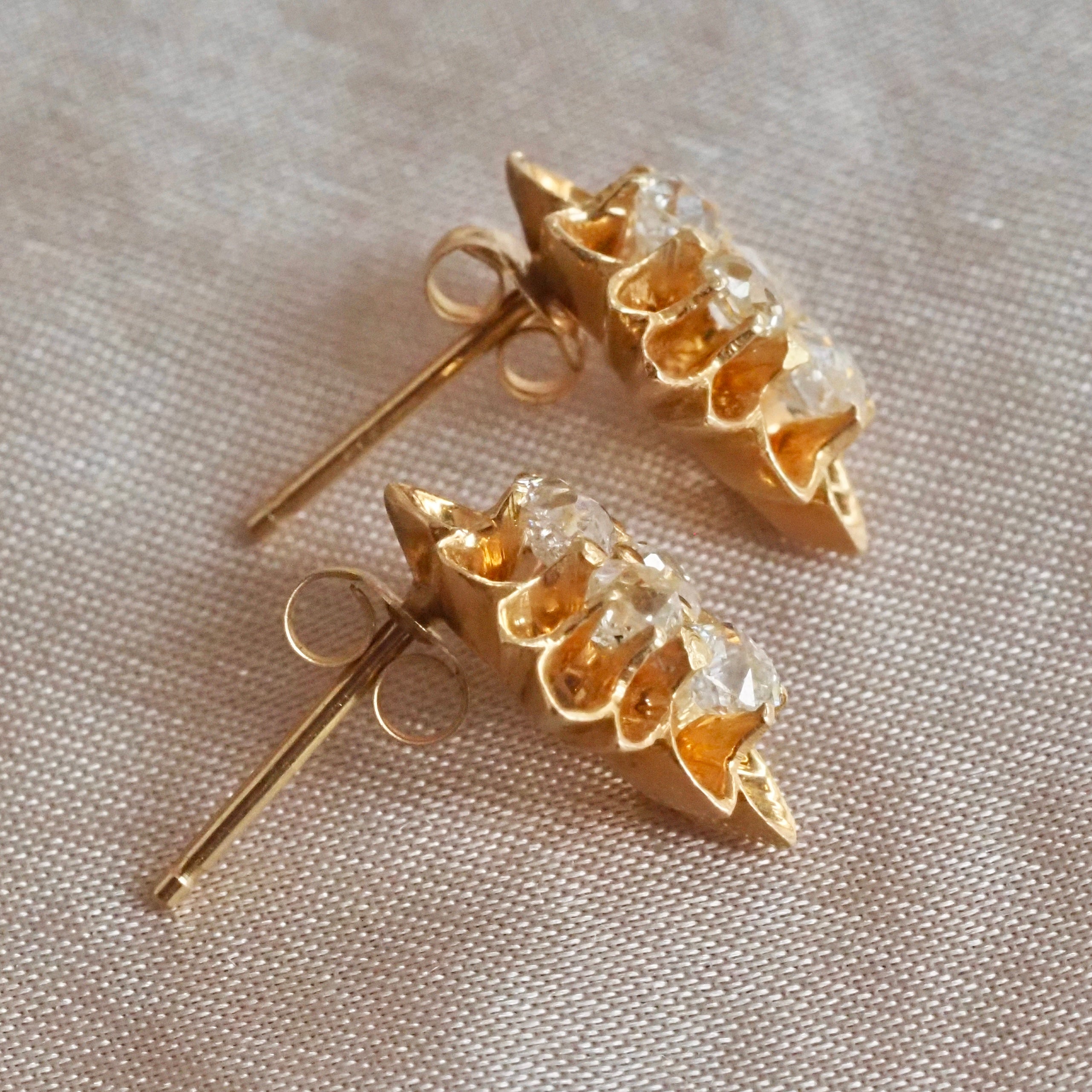 Old Mine Cut Diamond Cluster 14k Gold Stud Earrings