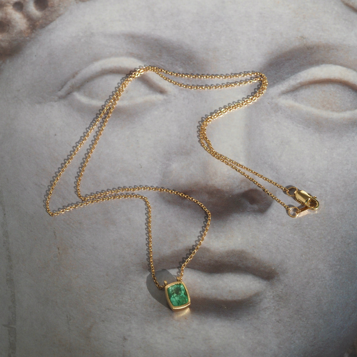 Emerald Brushed 14k Gold Necklace