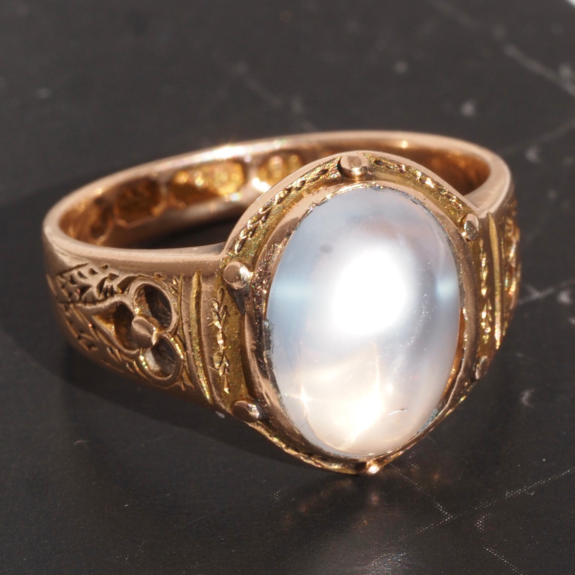 Antique c. 1868 English Moonstone 15k Gold Ring