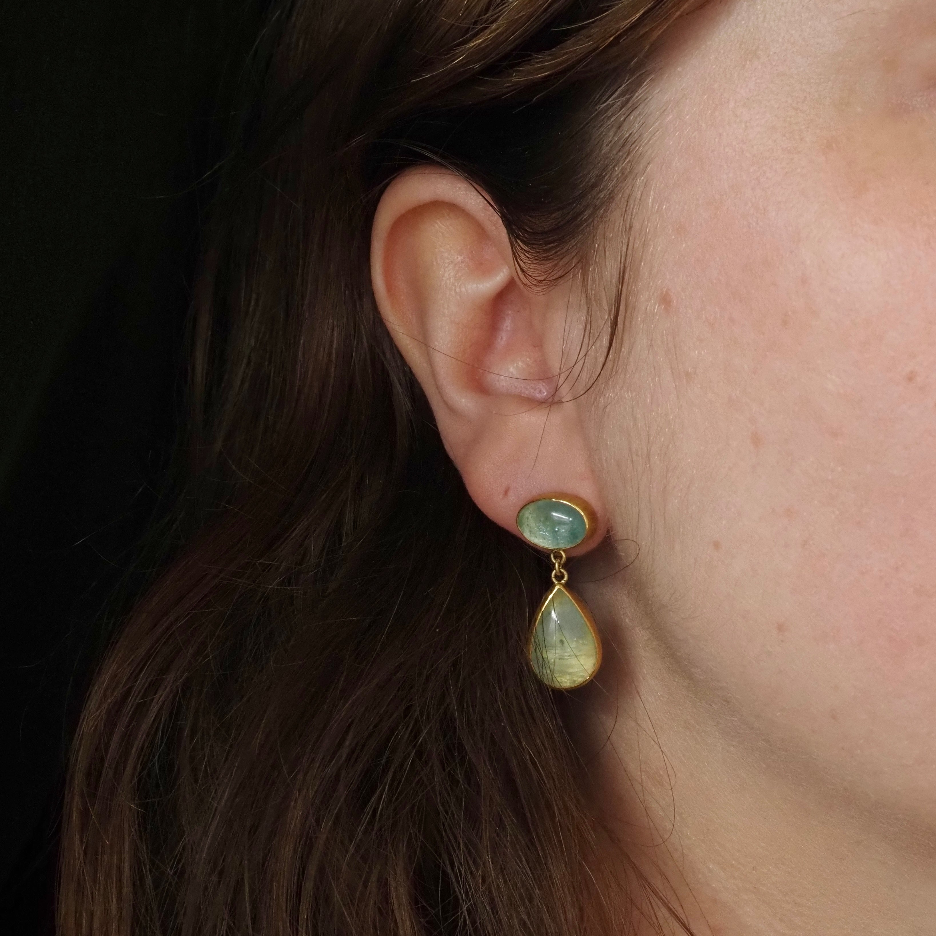 Aquamarine 22k Gold & 18k Gold Drop Earrings