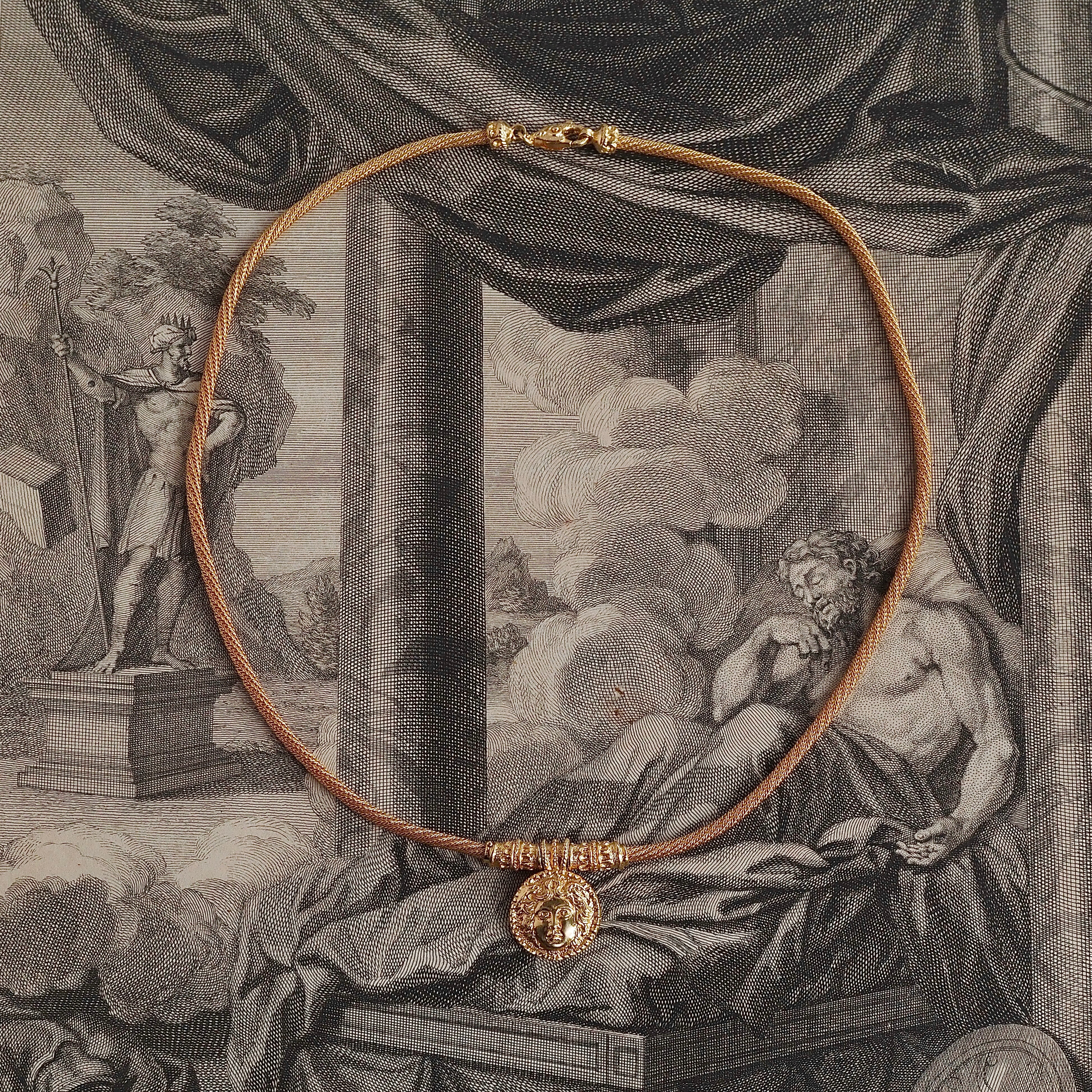 Vintage Italian Medusa 14k Gold Ancient Style Necklace