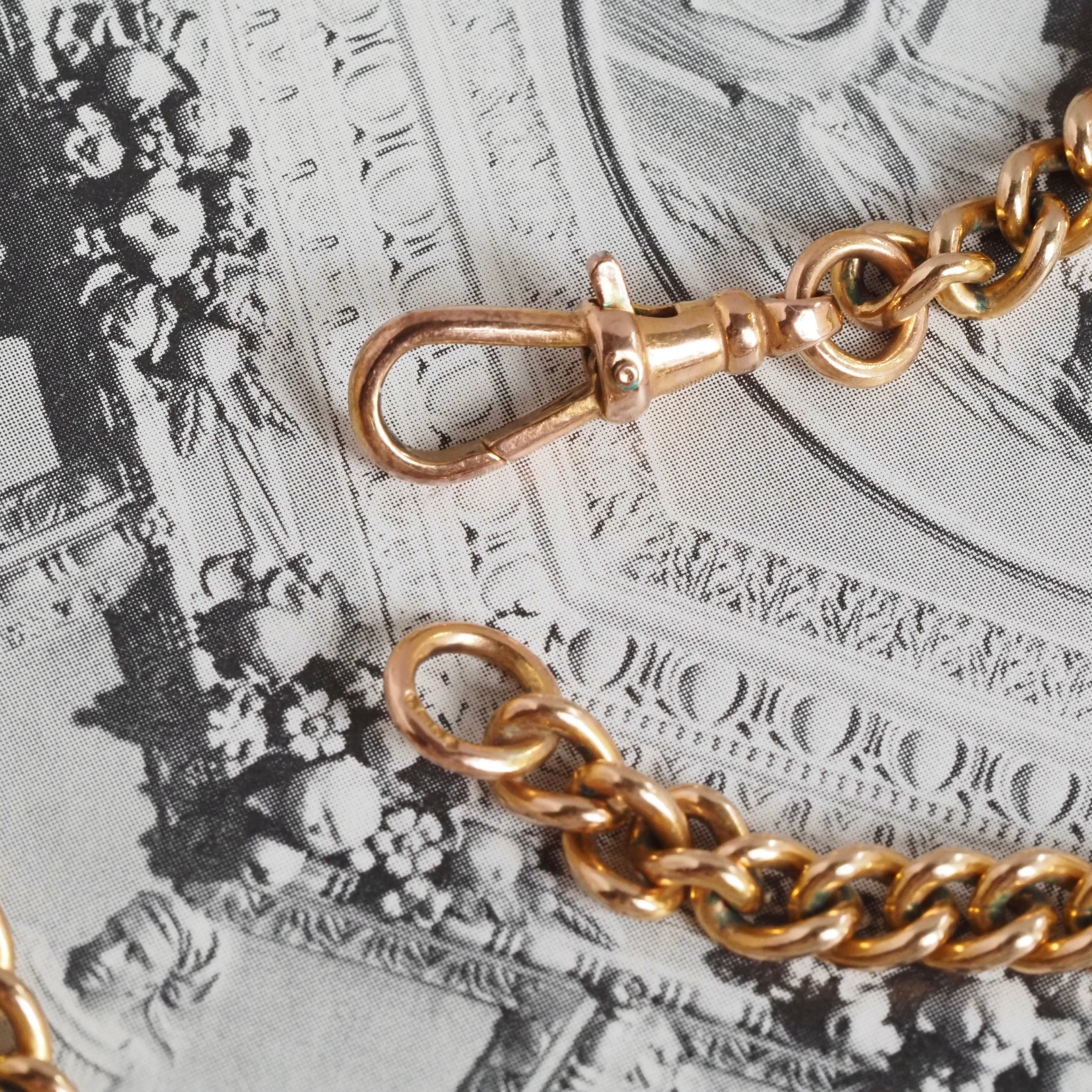 Vintage English 9k Gold Albert Chain Necklace with T Bar and Dog Clip