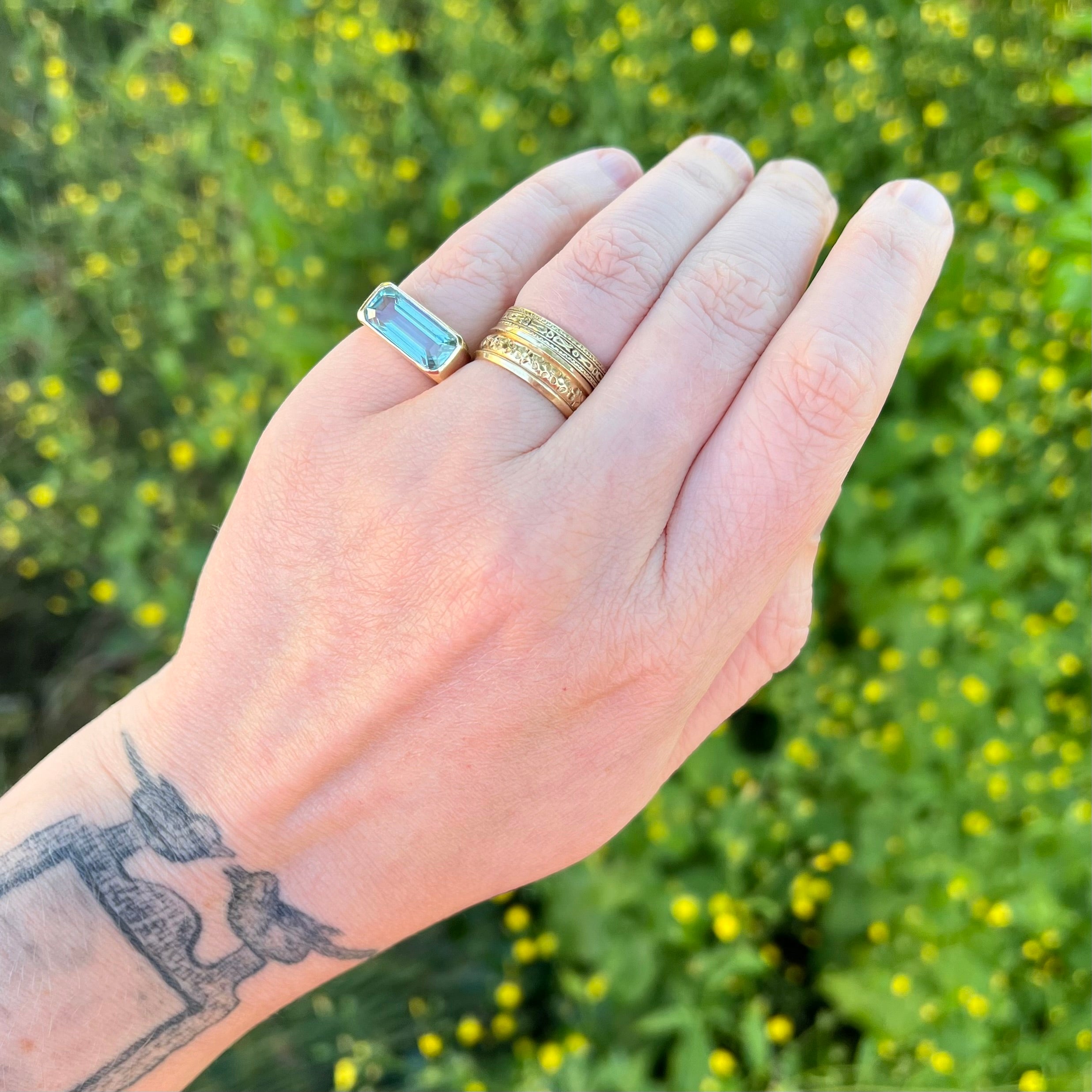 Vintage 14k Gold Aquamarine Saddle Ring