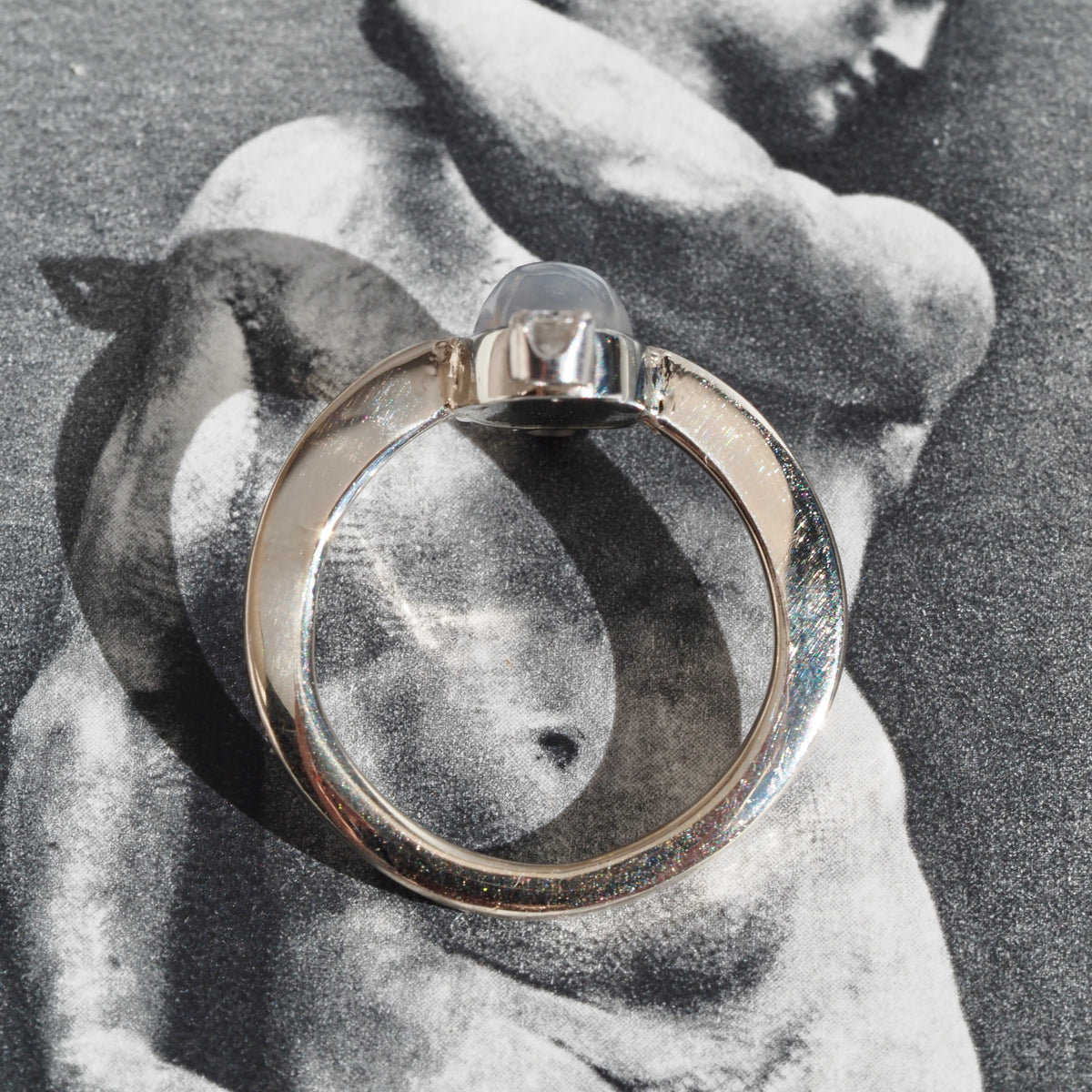 Antique Victorian Moonstone Diamond Palladium and 14k White Gold Ring