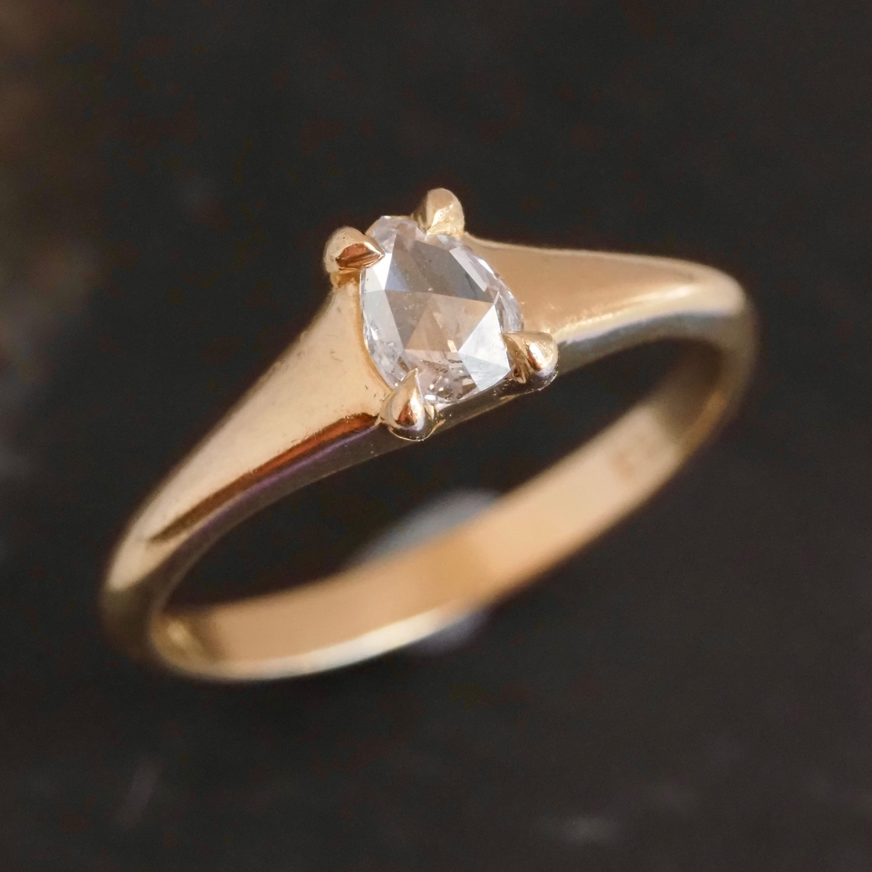 14k Gold Pear Shaped Rose Cut Diamond Engagement Ring