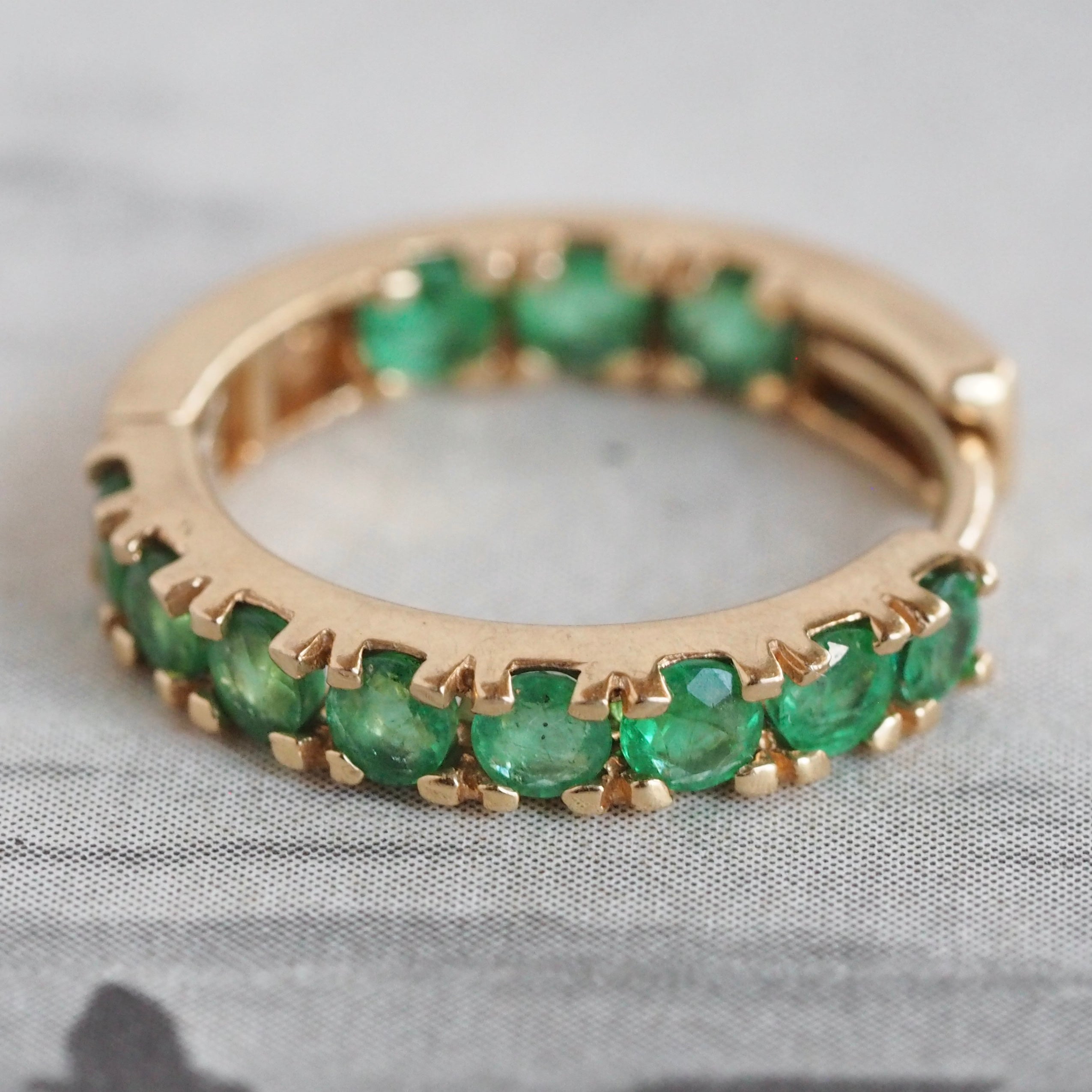 Vintage 14k Gold Emerald Huggie Hinged Hoops