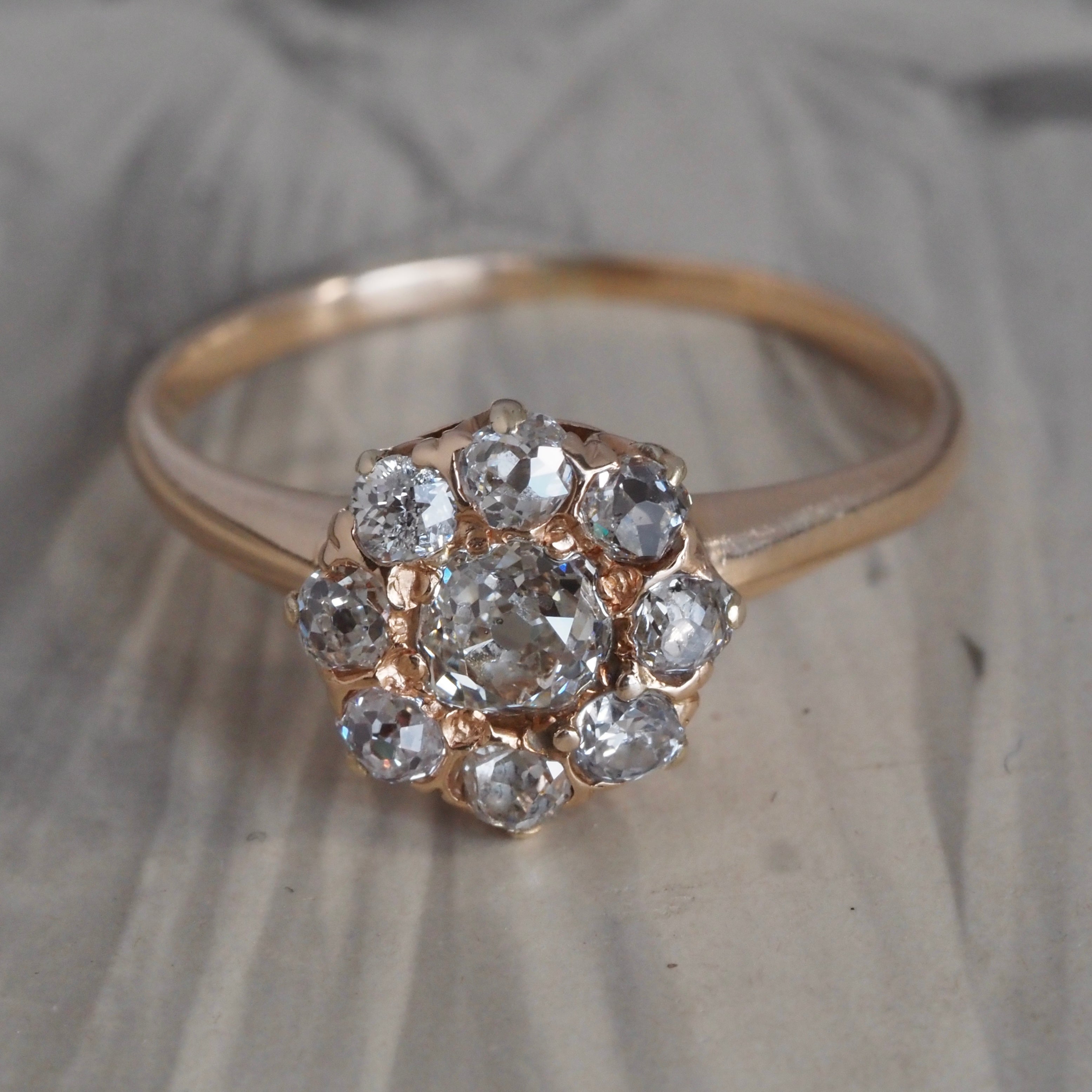 Antique Victorian Old Mine Cut Diamond 14k Gold Cluster Engagement Ring