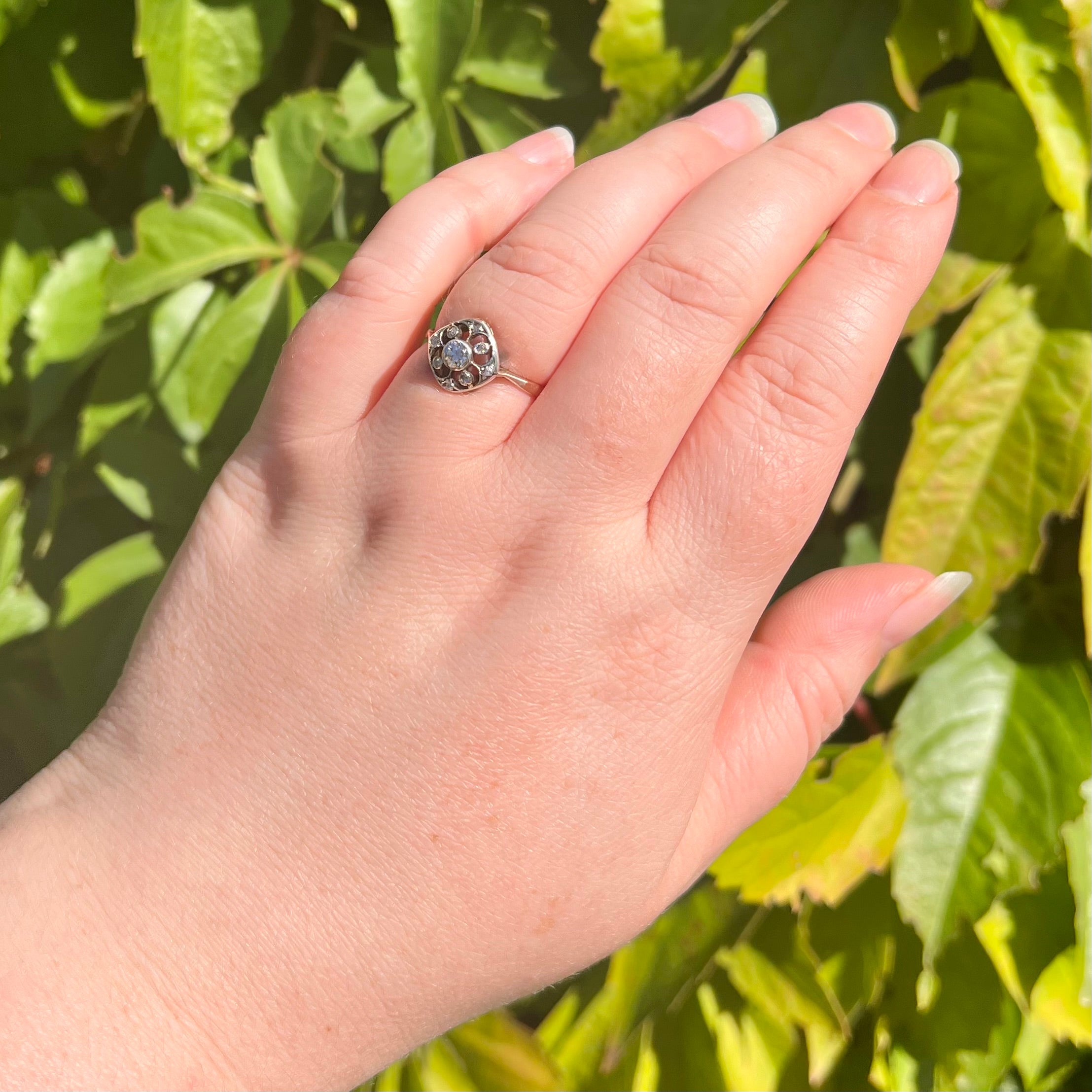 Antique Edwardian 14k Gold Old European Cut Diamond Quatrefoil Ring