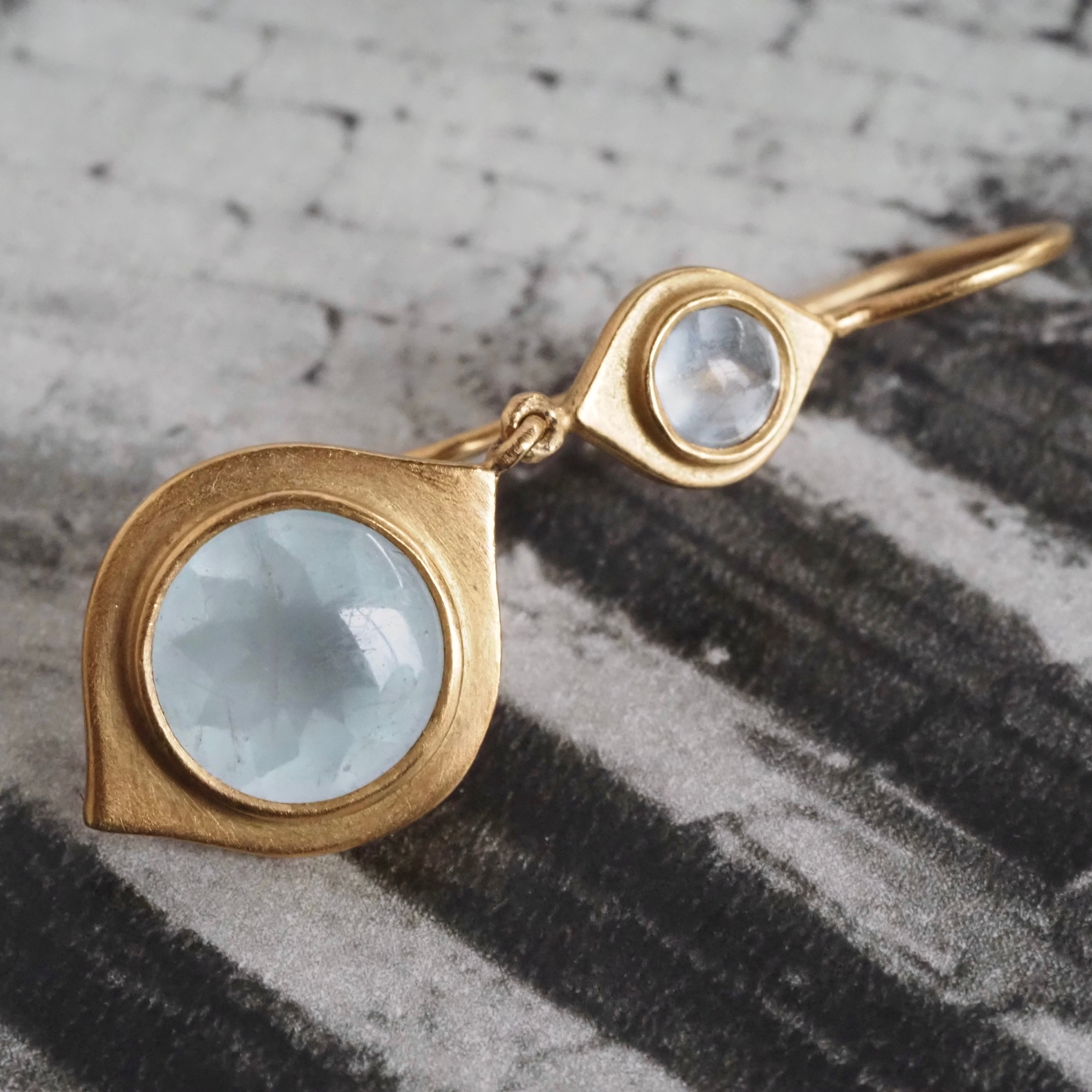 Buff Cut Aquamarine 18k Gold Drop Earrings