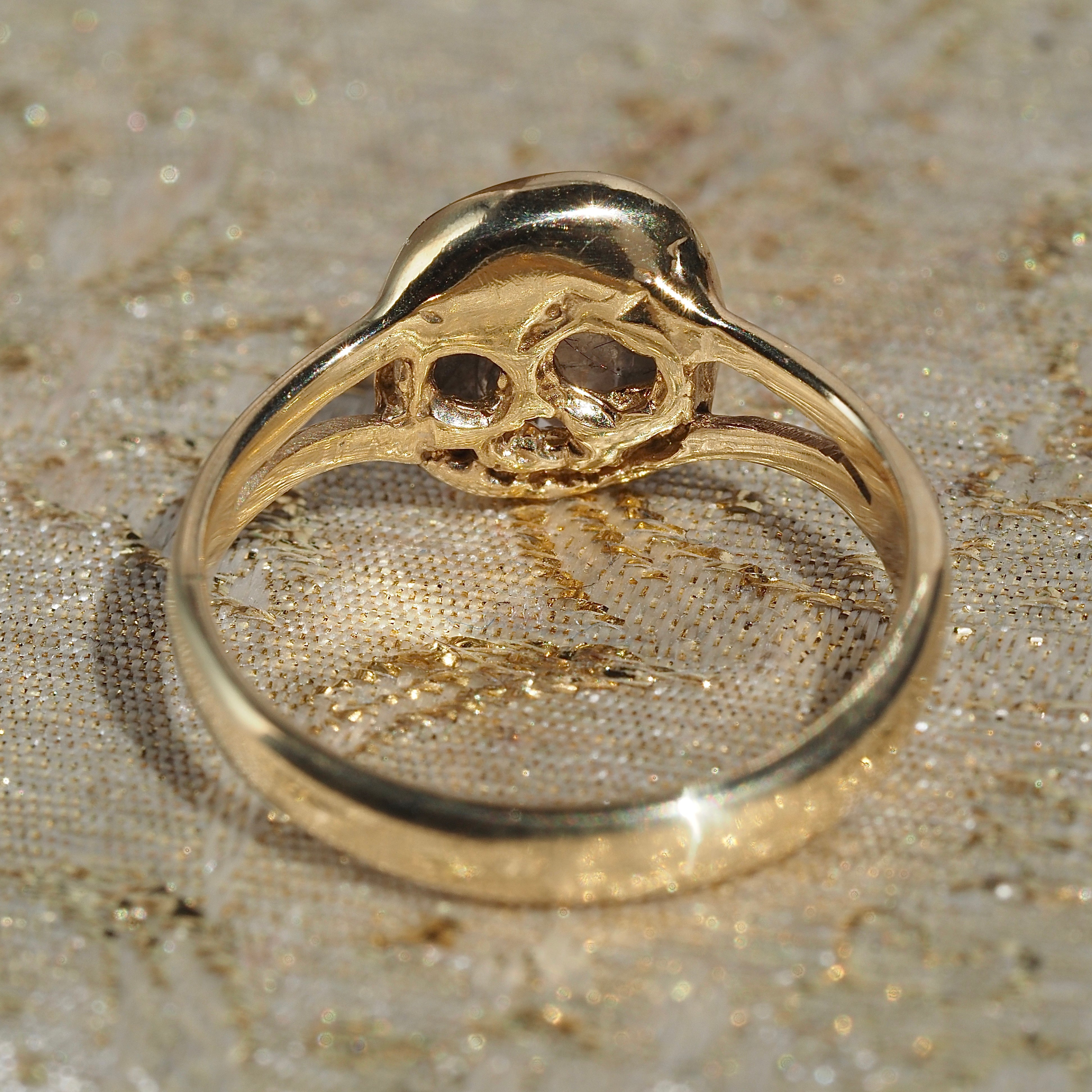 Rose Cut Diamond "Till Death" Skull 14k Gold Engagement Ring