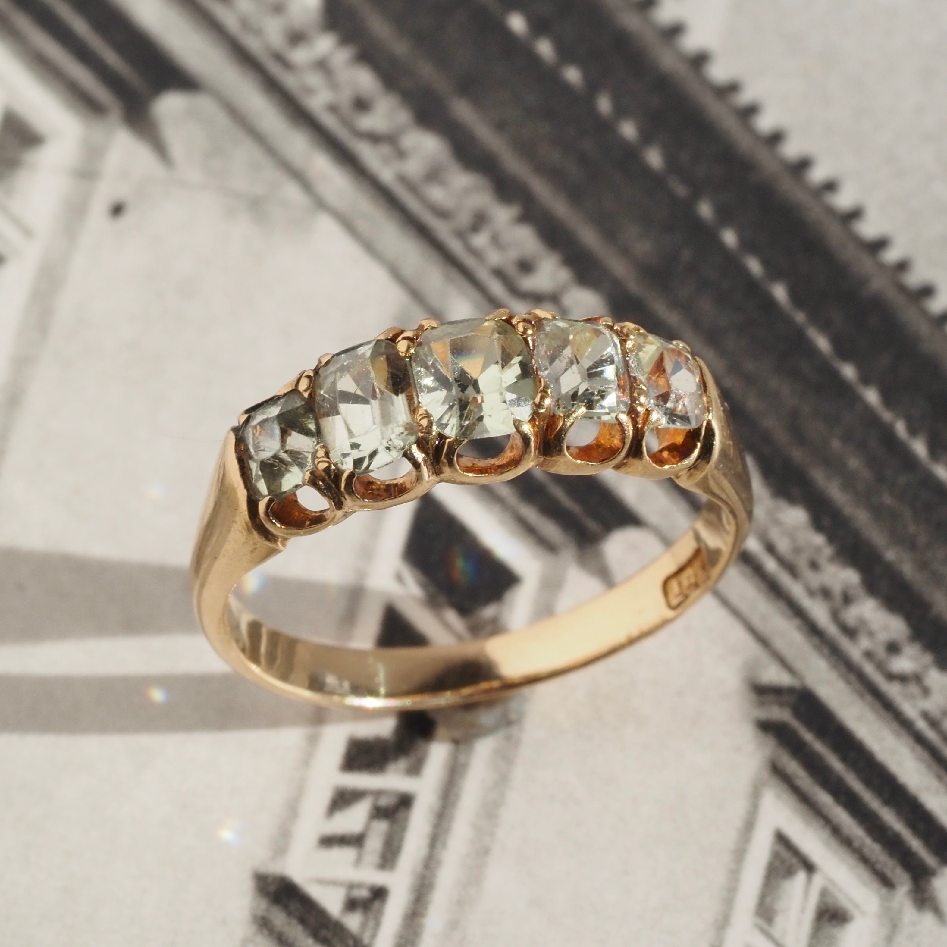 Antique Victorian Five Stone Chrysoberyl 18k Gold Ring