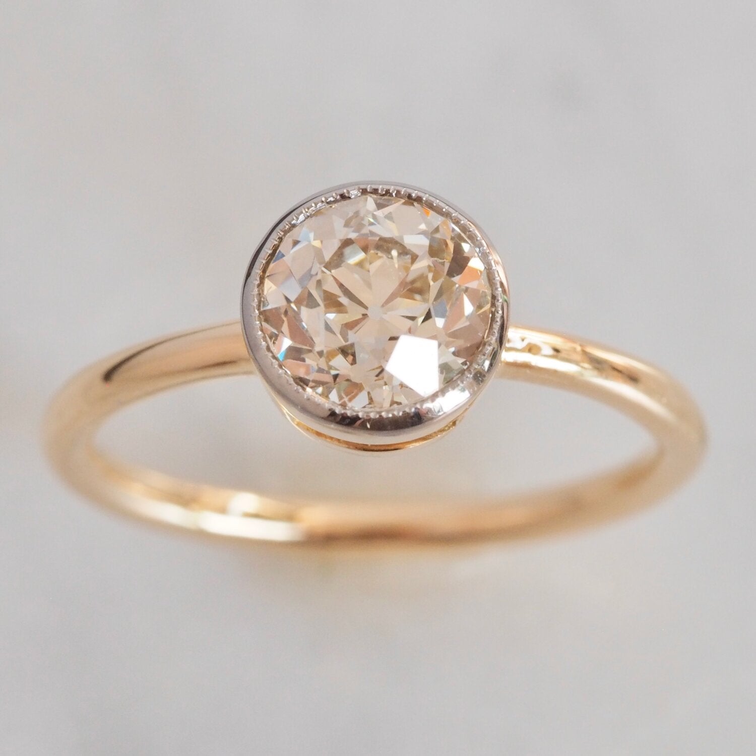 18k Gold Engagement Ring with Antique Old European Cut Diamond