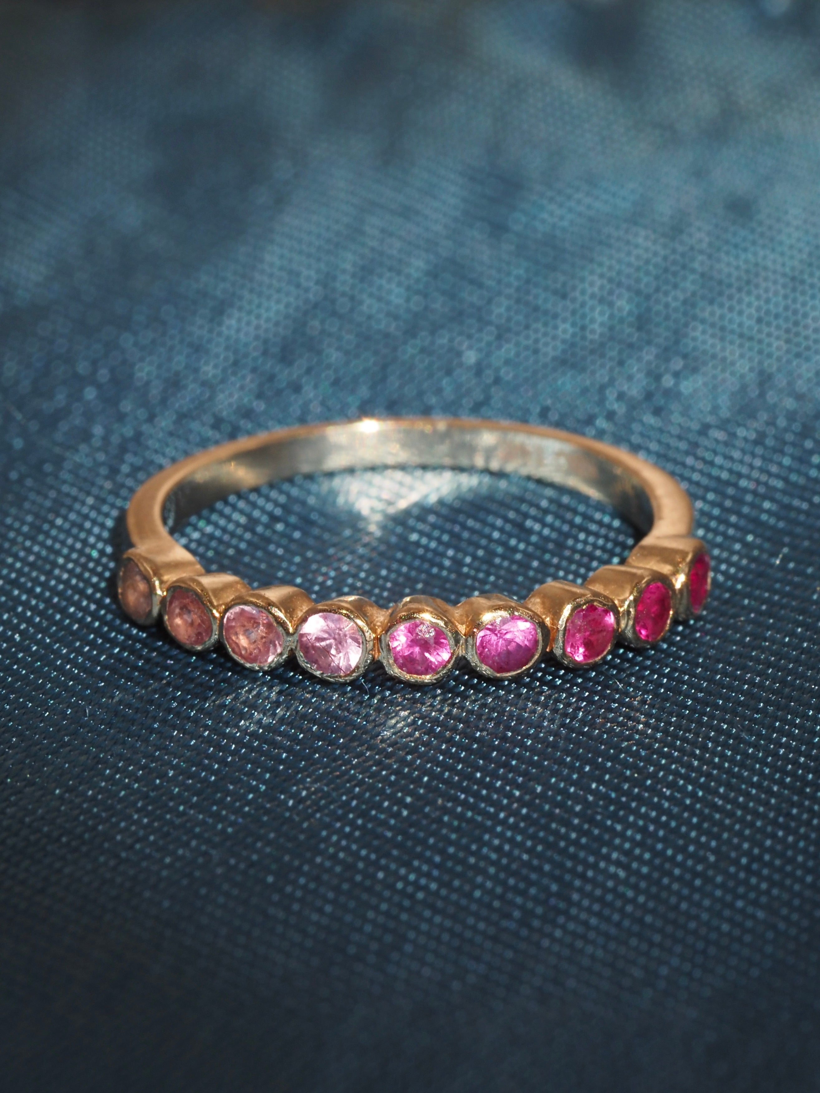 Ombre Pink Sapphire Half Eternity 14k Gold Ring