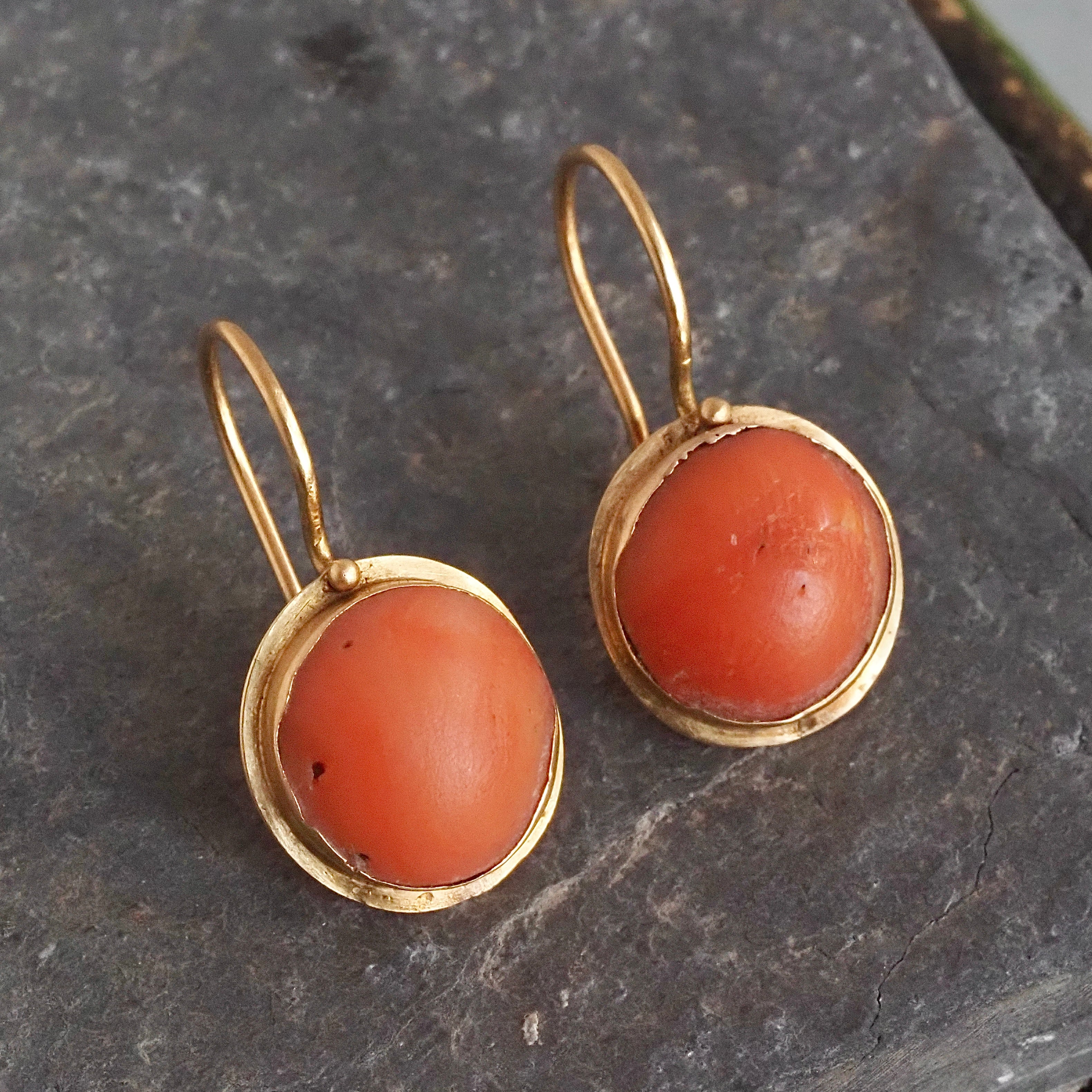 Antique Portuguese Coral Drop 19k Gold Earrings