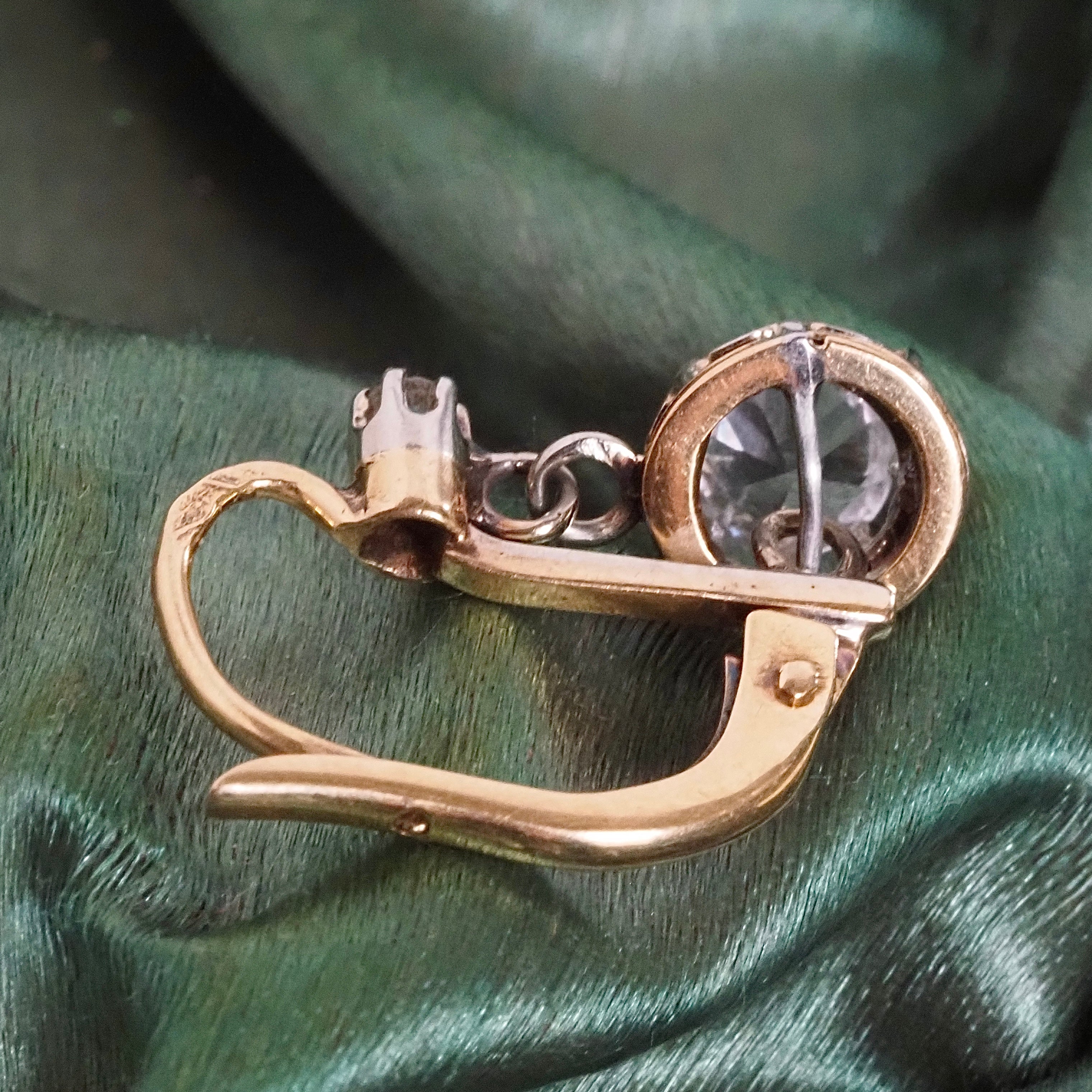 Antique French White Sapphire 18k Gold Earrings