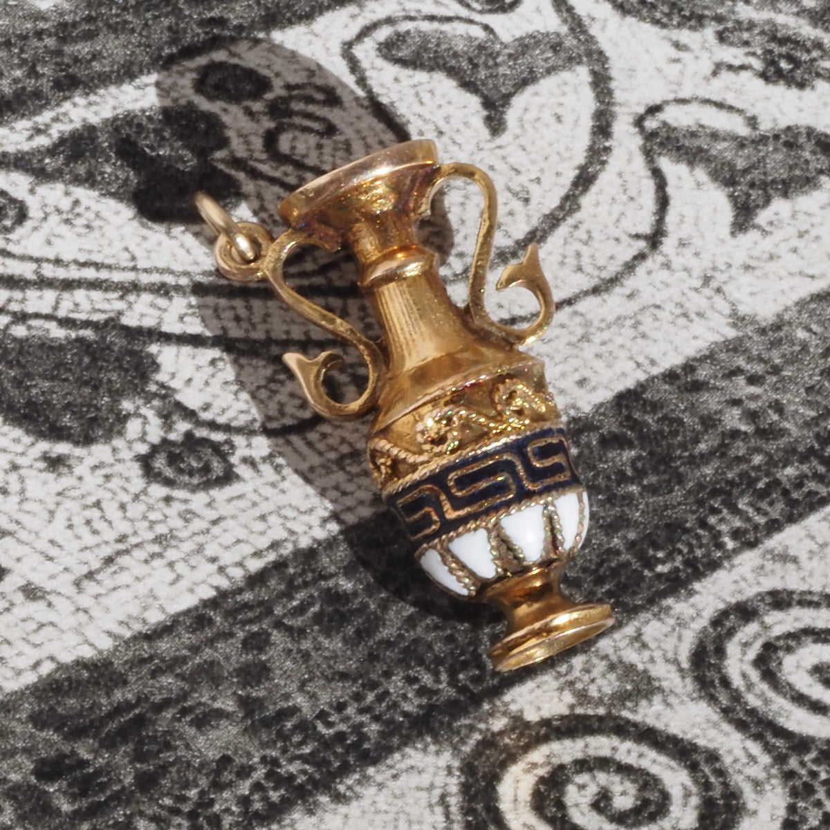 Vintage Greek Vase 14k Gold Enamel Pendant