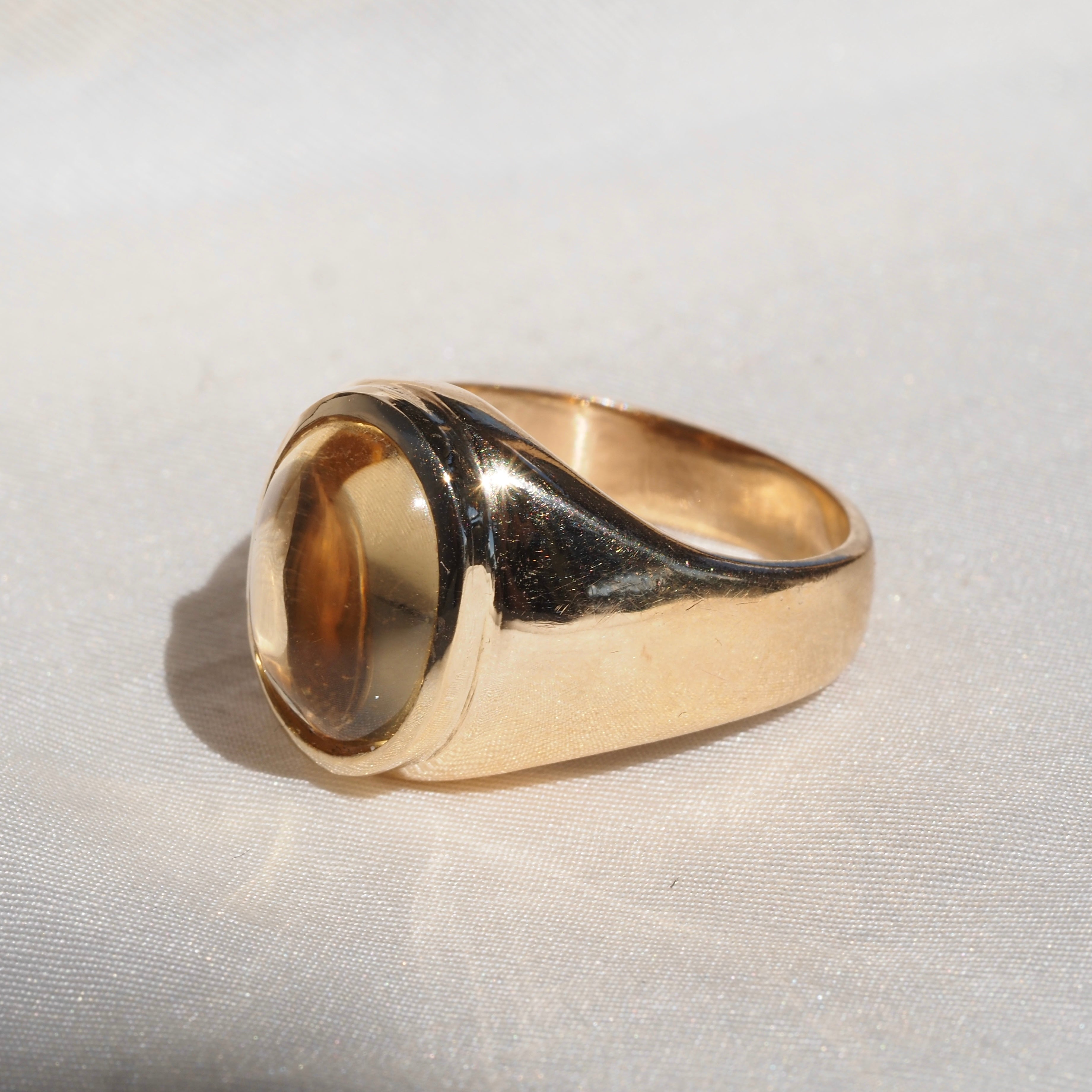 Vintage Honey Citrine Cabochon 14K Gold Dome Ring