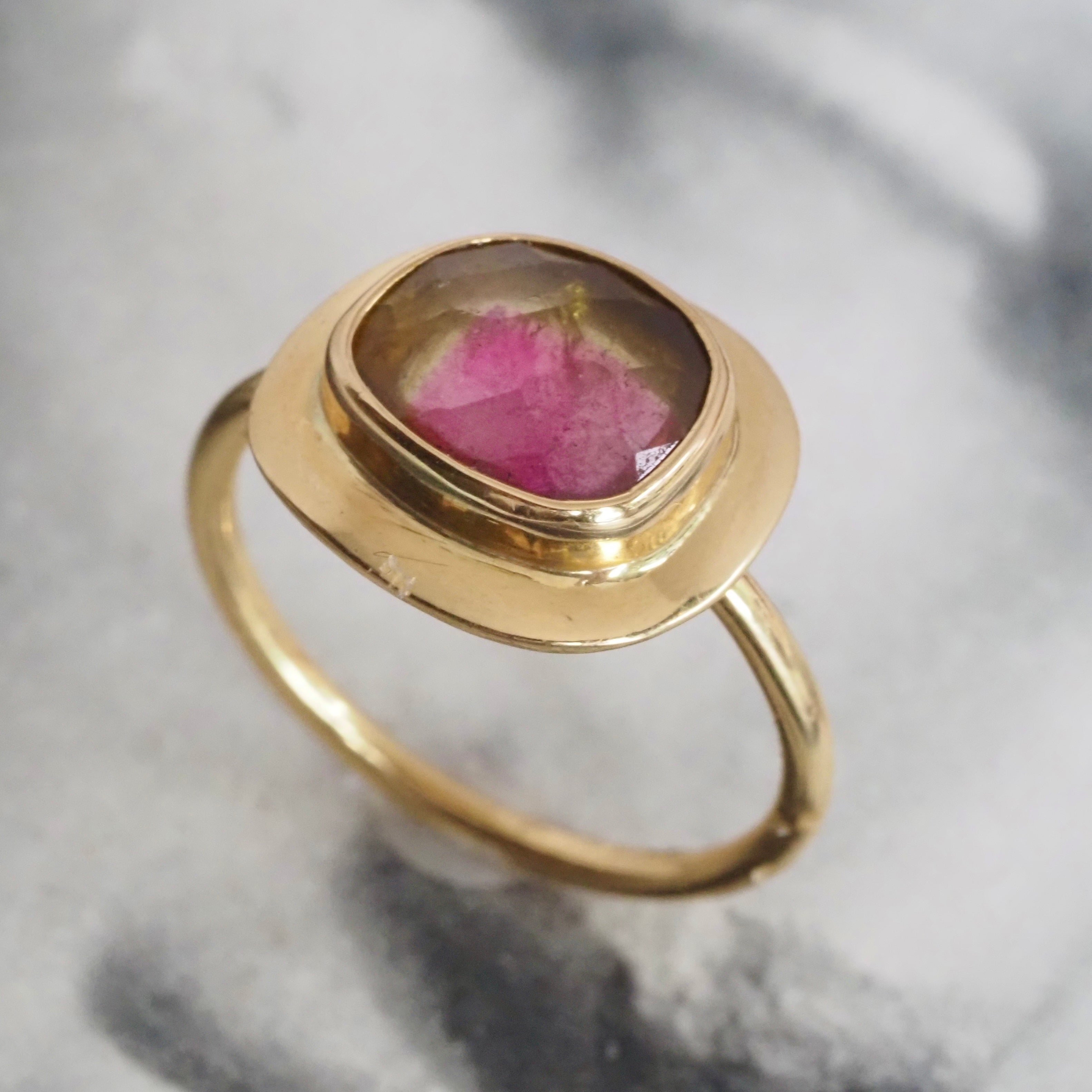 Watermelon Tourmaline 18k Gold Ring