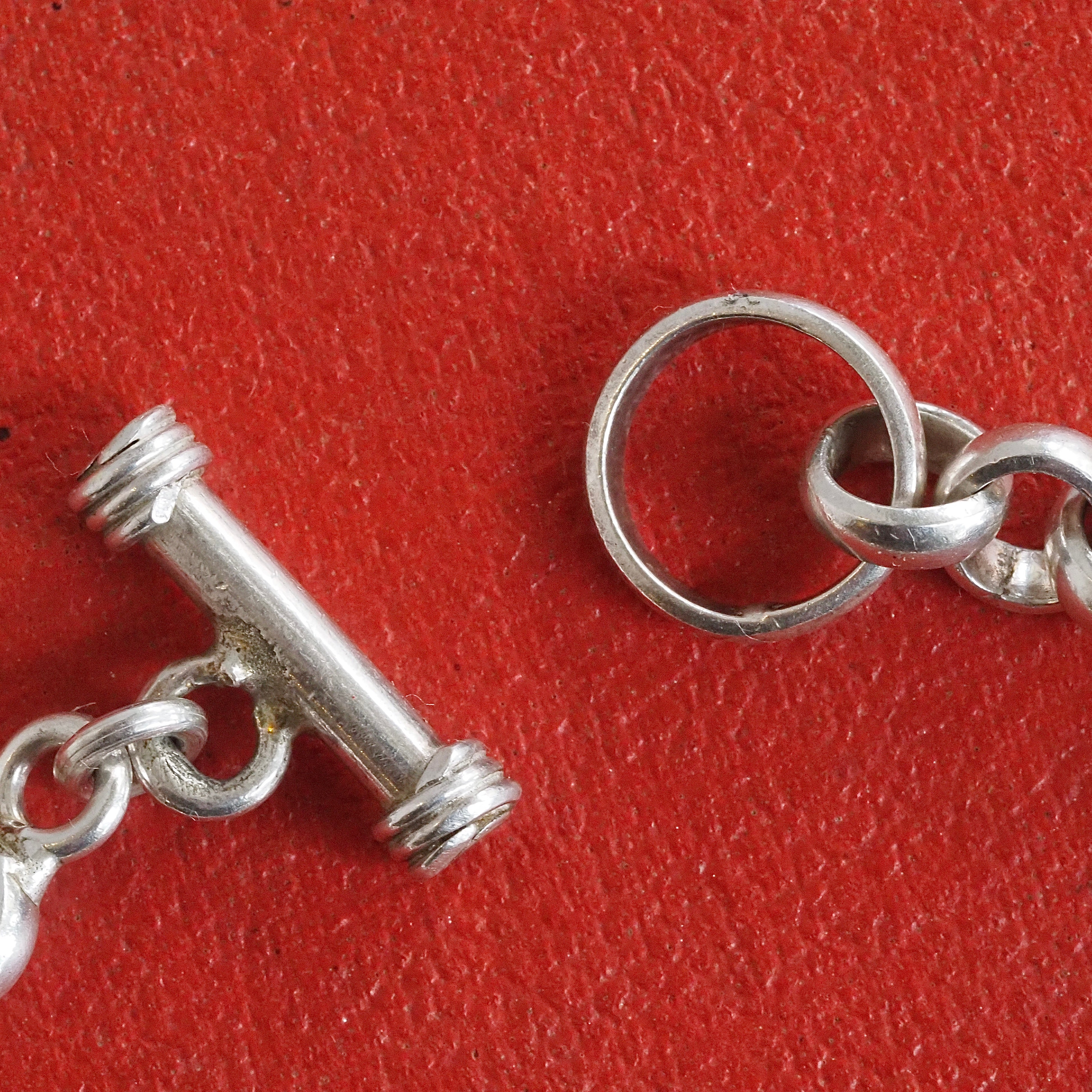 Vintage Sterling Silver 8" Rolo Link Chain Toggle Bracelet