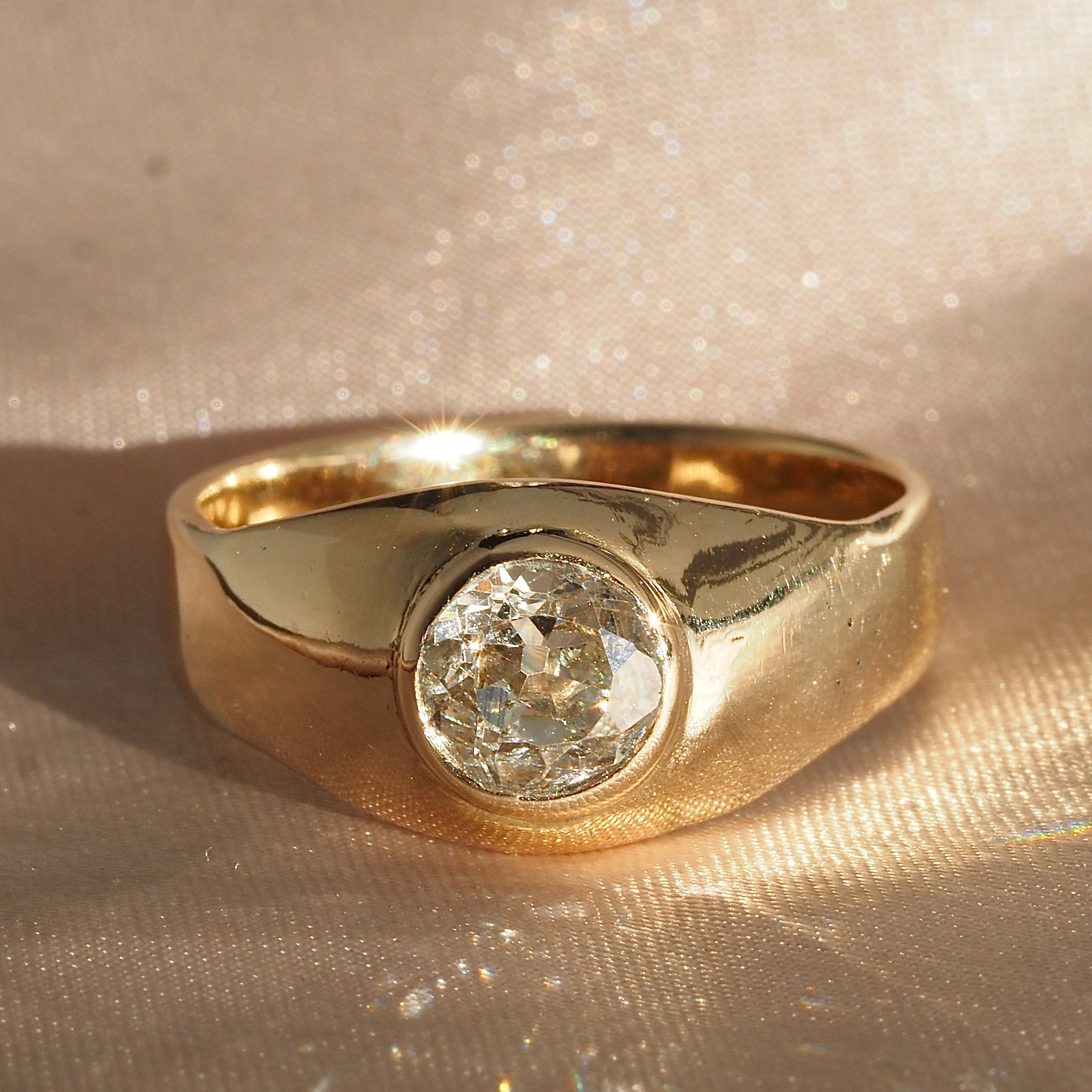 Vintage Old Mine Cut Diamond 14k Gold Dome Ring