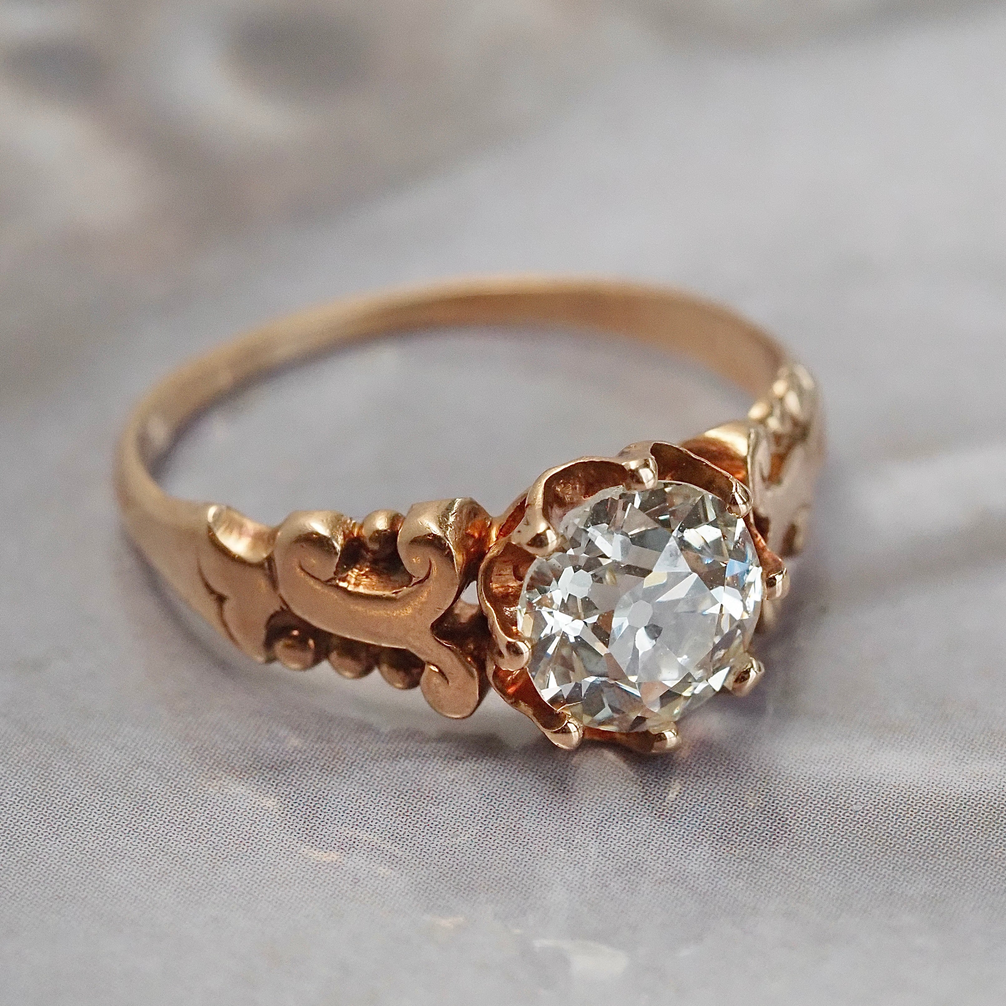 Antique Victorian 1.23ct Old European Cut Diamond 14k Gold Engagement Ring