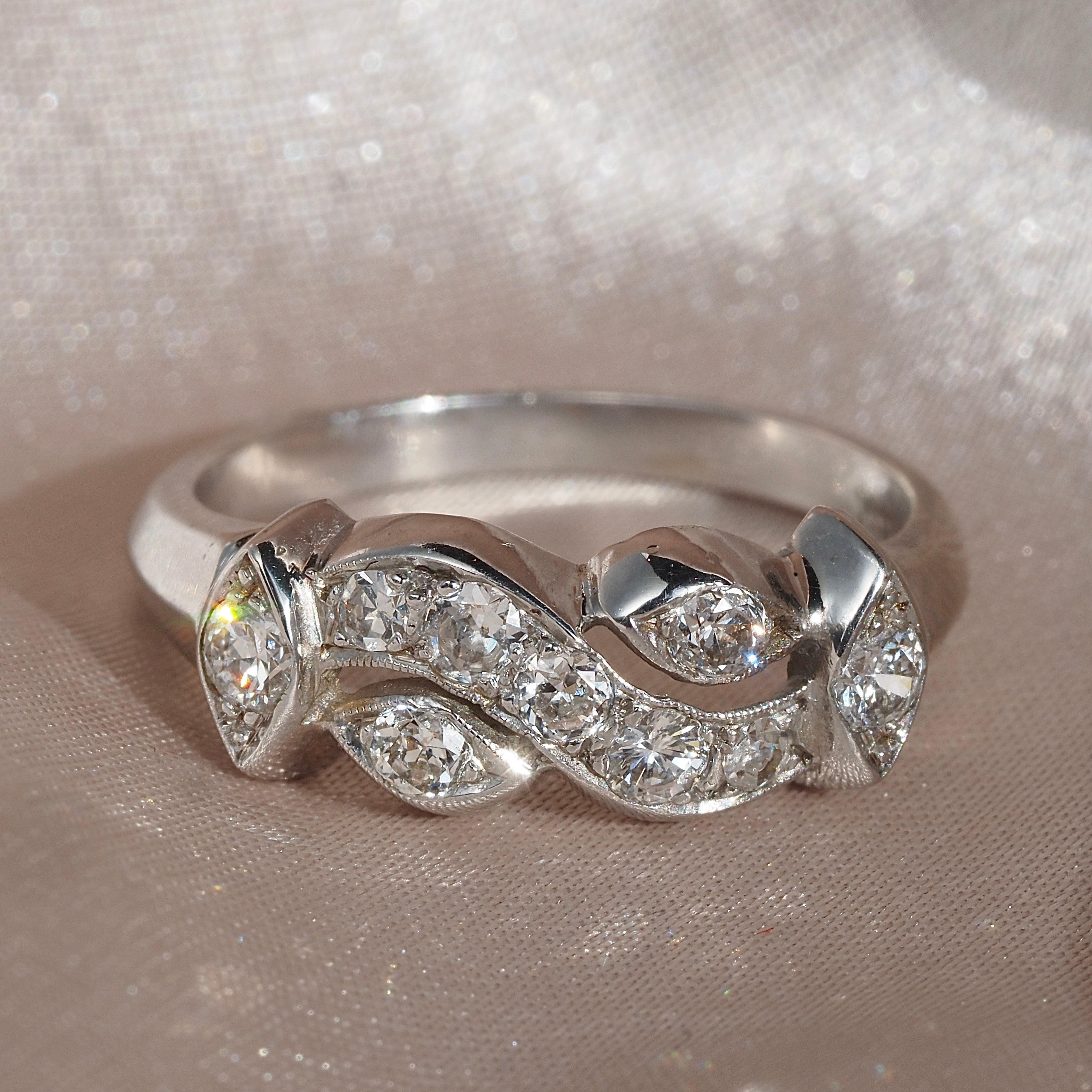 Mid-Century Mosaic Diamond 14k White Gold Ring