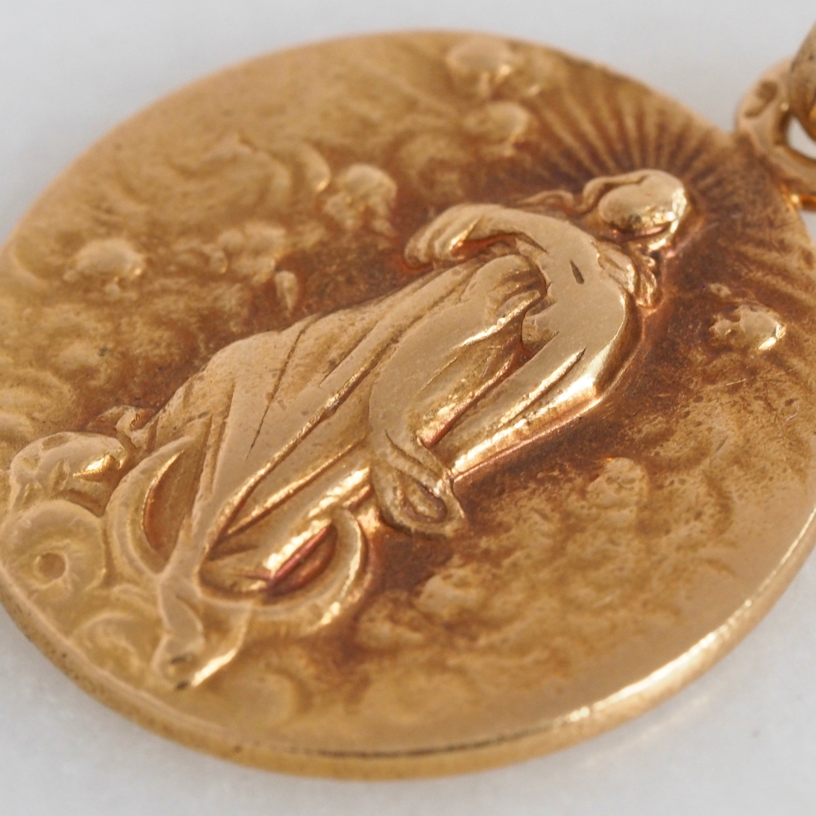 Antique Portuguese 19k Gold Mary on Crescent Moon Pendant
